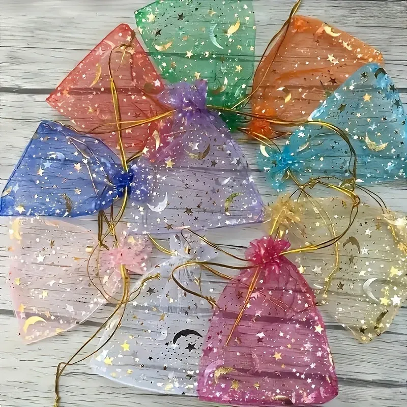 10 Moon Star Organza Bags for Gifts and Events