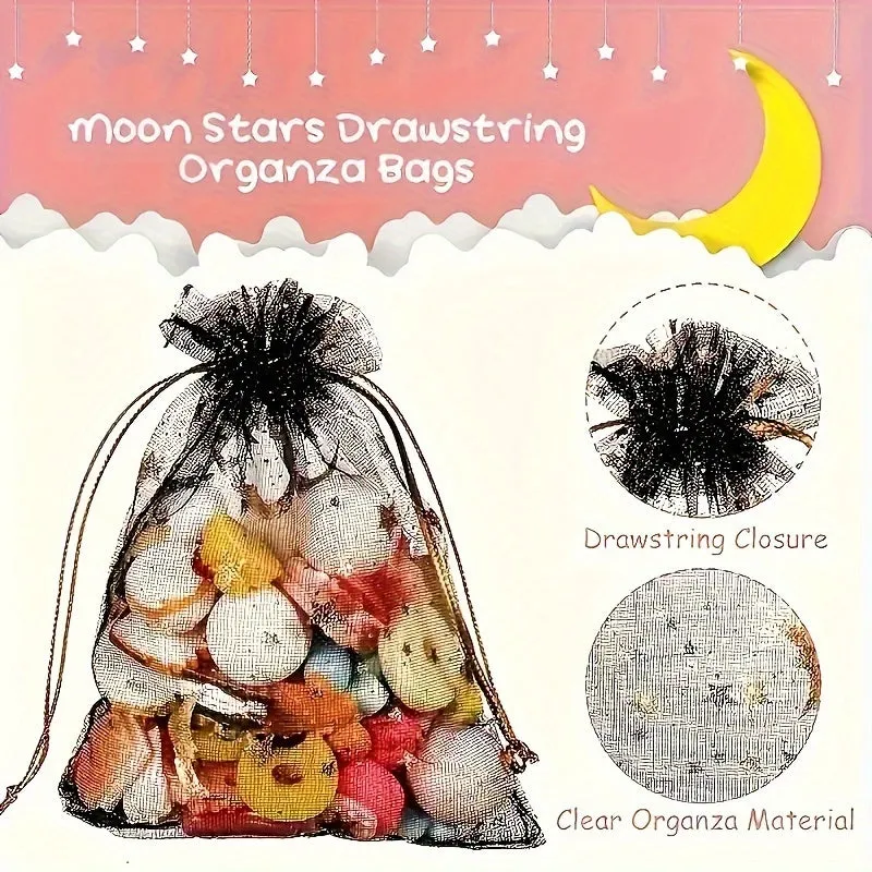 10 Moon Star Organza Bags for Gifts and Events