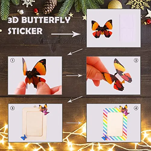 10 Pack Picture Frame Painting Craft Kit, 6'' x 8'' DIY Blank Wooden Photo Frames with Stand, Painting Set, 3D Butterfly and Glitter Eva Stickers for