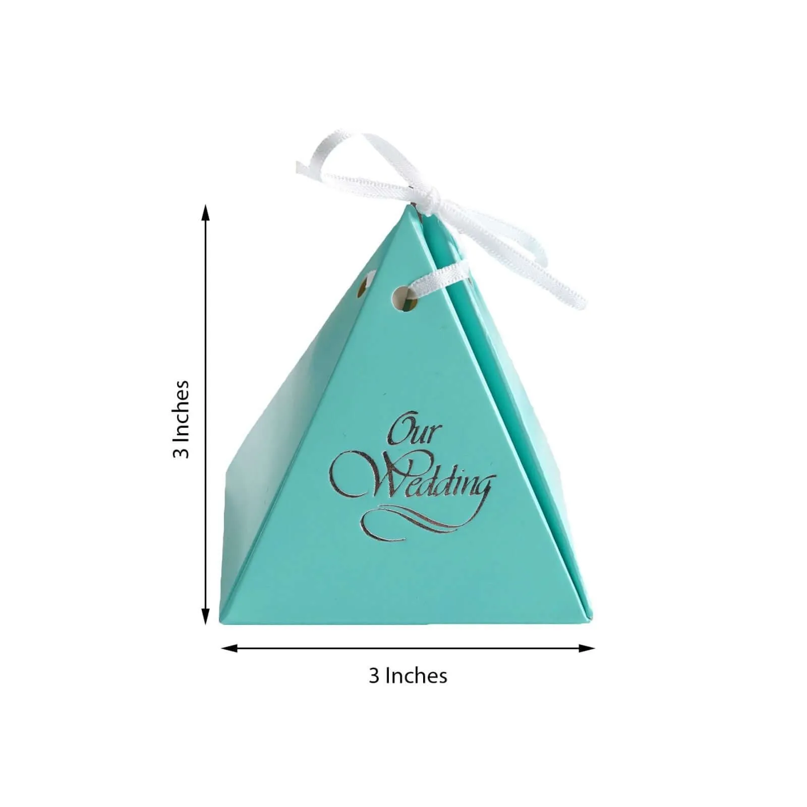 100 Pack Personalized Pyramid Shaped Wedding Favor Party Gift Boxes With Large Emblem And Satin Ribbon Tie