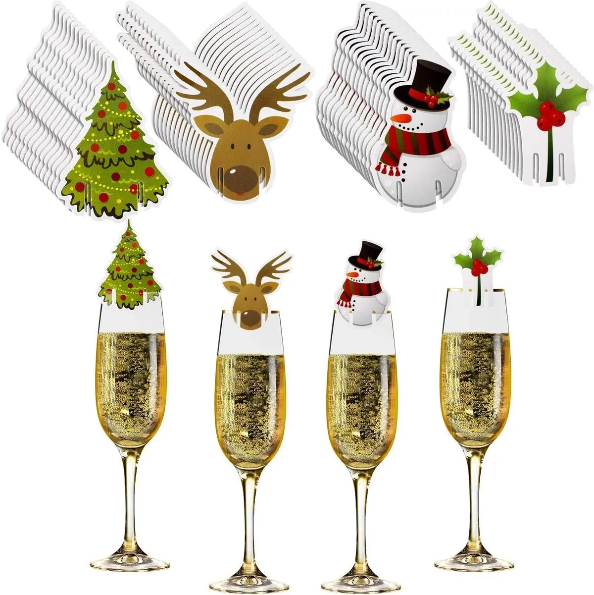 10pc Christmas Cup Card Christmas Decoration Santa Hat Wine Glass Decor Xmas Tree Ornaments Home Party