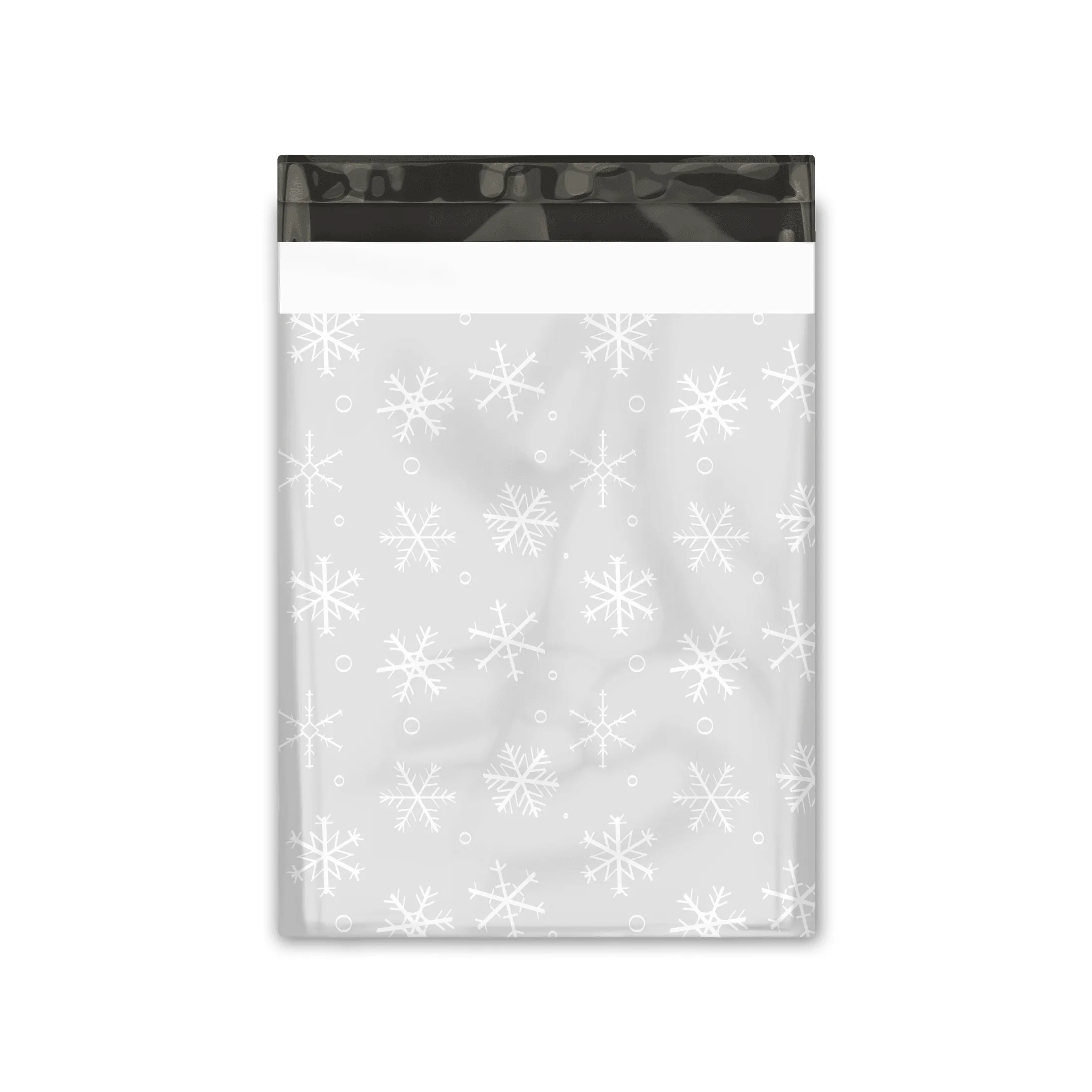 10x13 Gray Winter Snowflakes Designer Poly Mailers Shipping Envelopes Premium Printed Bags