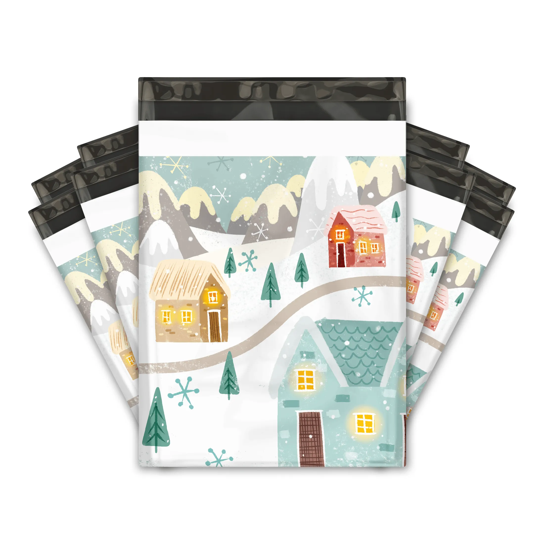 10x13 Winter Village Designer Poly Mailers Shipping Envelopes Premium Printed Bags