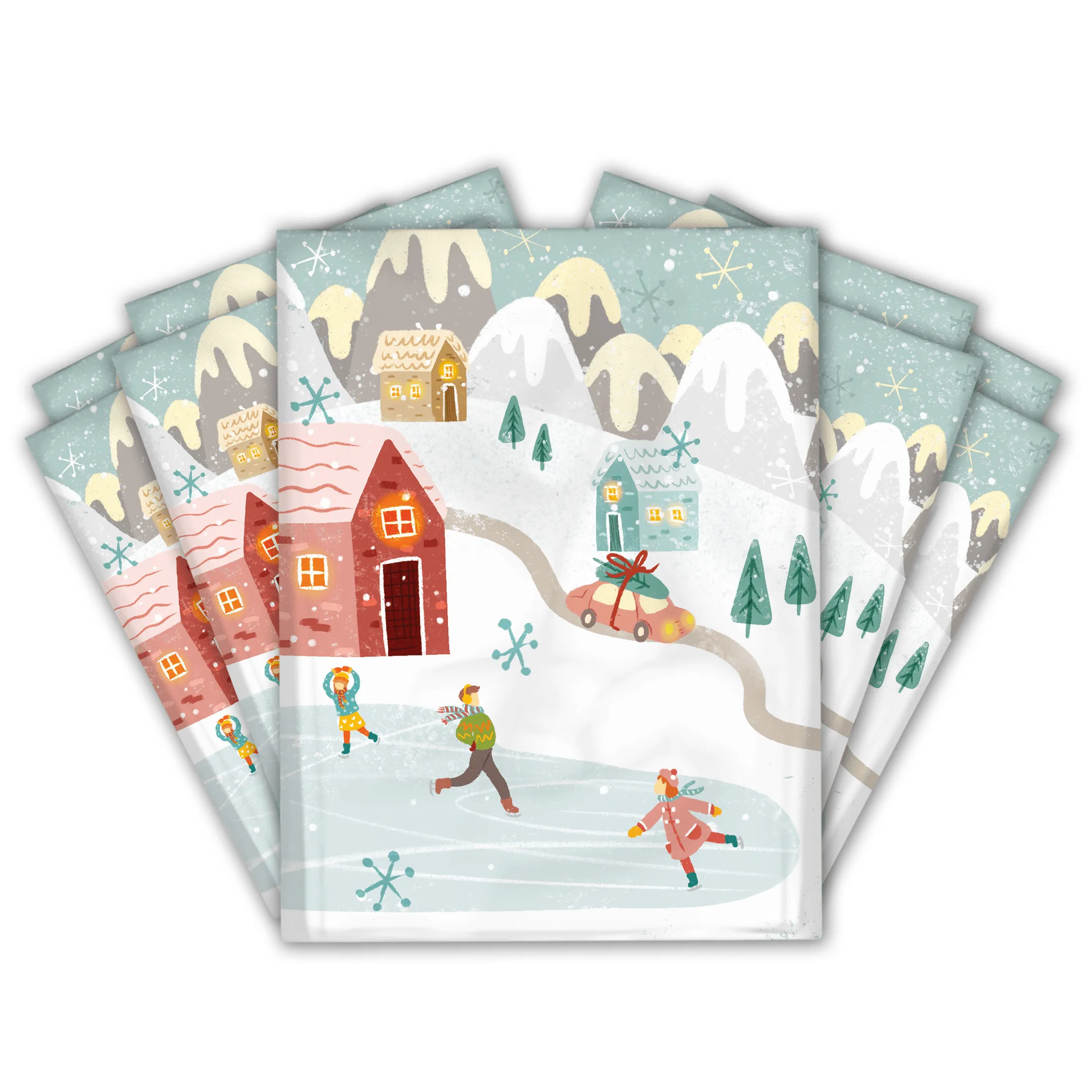 10x13 Winter Village Designer Poly Mailers Shipping Envelopes Premium Printed Bags