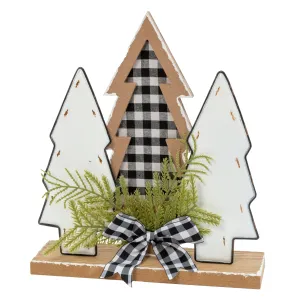 12"H Wood Holiday Trees w/Pine & Bow Accent