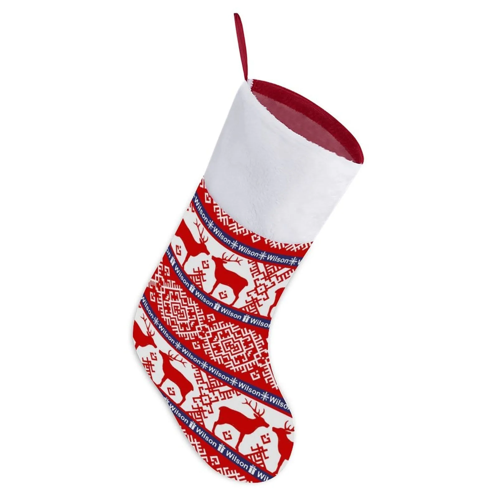 16.5in(L) Super Size-Custom Name Elk Pattern Christmas Stocking