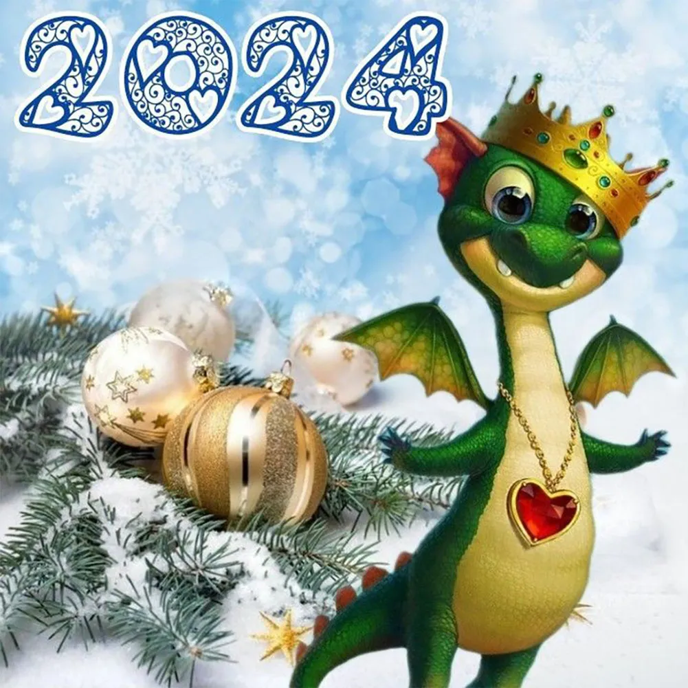 2024 Dinosaur Christmas Atmosphere Map - Full Round Drill Diamond Painting 30*30CM