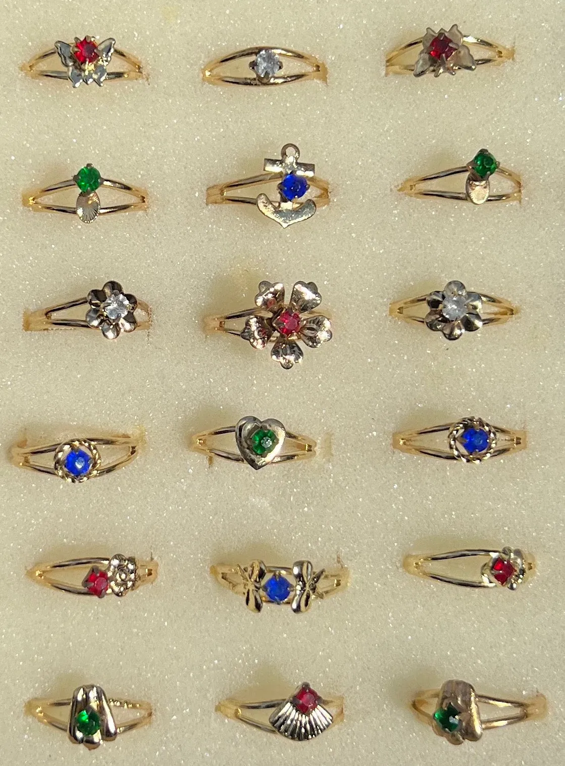 36 Whimsical Vintage Rings in Display Box