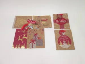 4Pk Medium Christmas Holiday Glitter Kraft Bags, 6 Designs