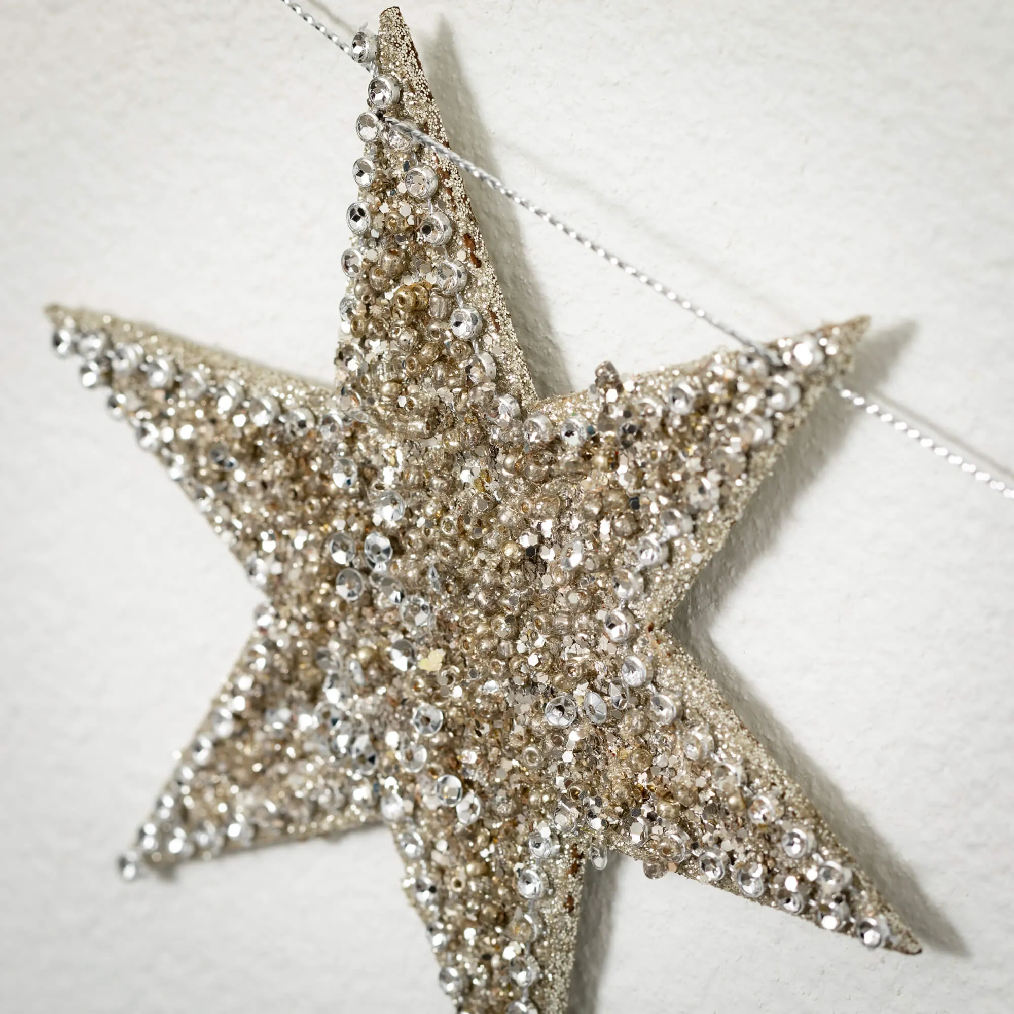 5'L Sullivans Silver Glitter Star Garland, Silver Christmas Garland