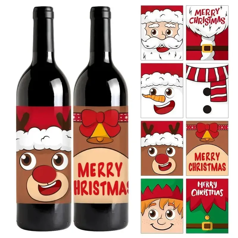 8pcs/pack Christmas Decoration Wine Bottle Stickers, Party Red Wine Bottle Self-adhesive Stickers x 8 pcs