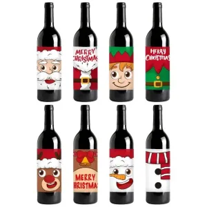 8pcs/pack Christmas Decoration Wine Bottle Stickers, Party Red Wine Bottle Self-adhesive Stickers x 8 pcs