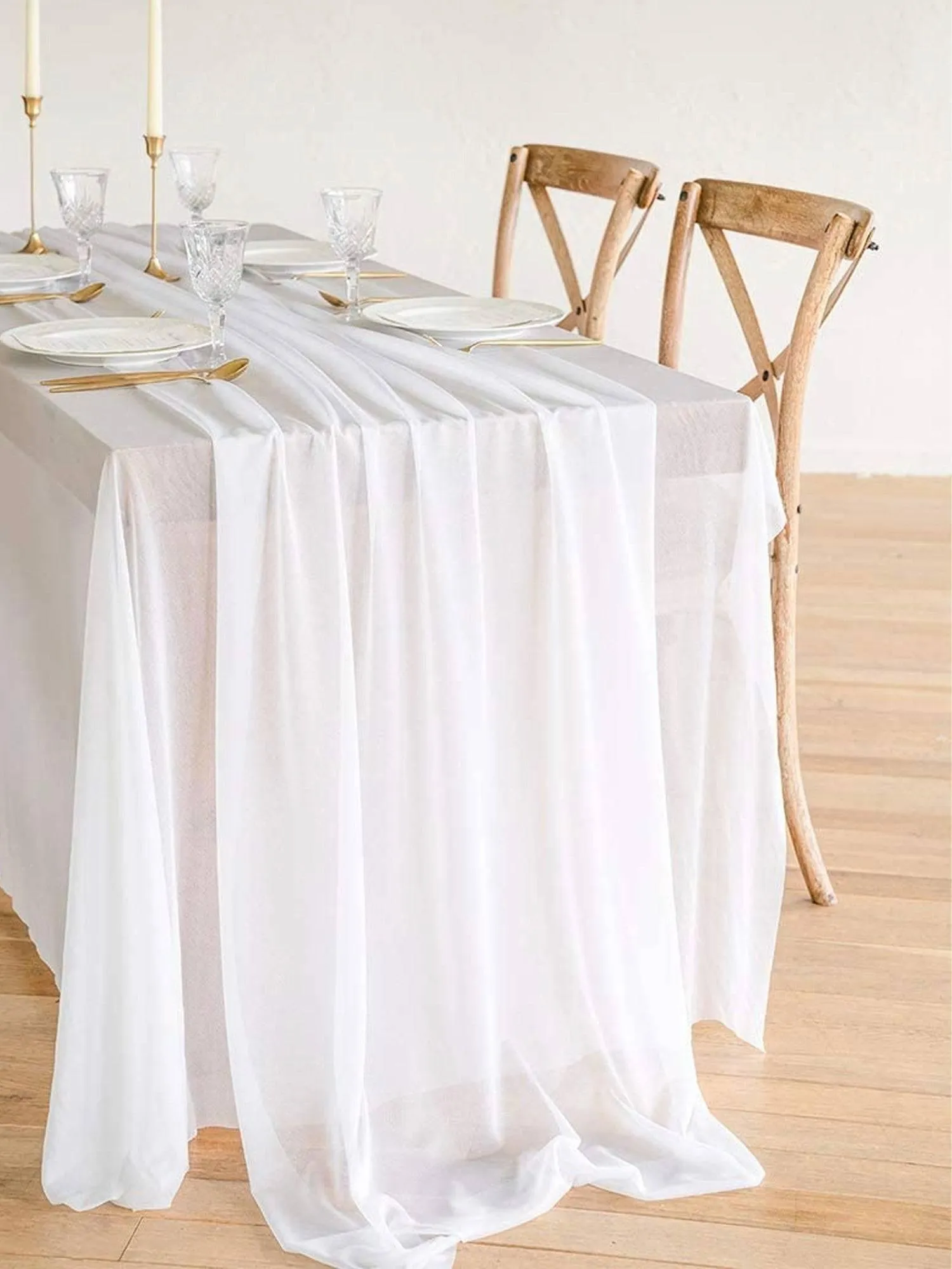 9.8Ft White Sheer Chiffon Table Runner