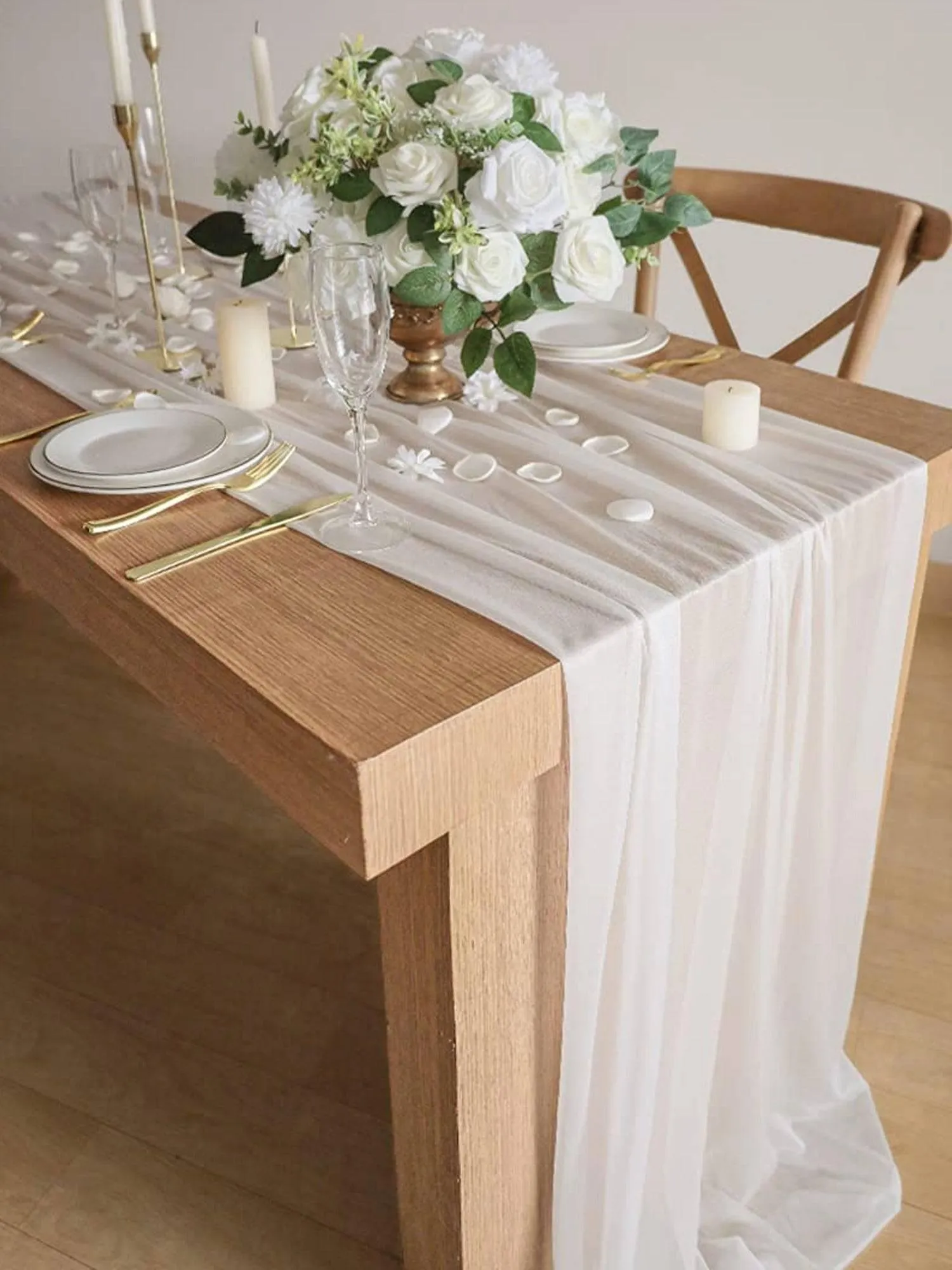 9.8Ft White Sheer Chiffon Table Runner