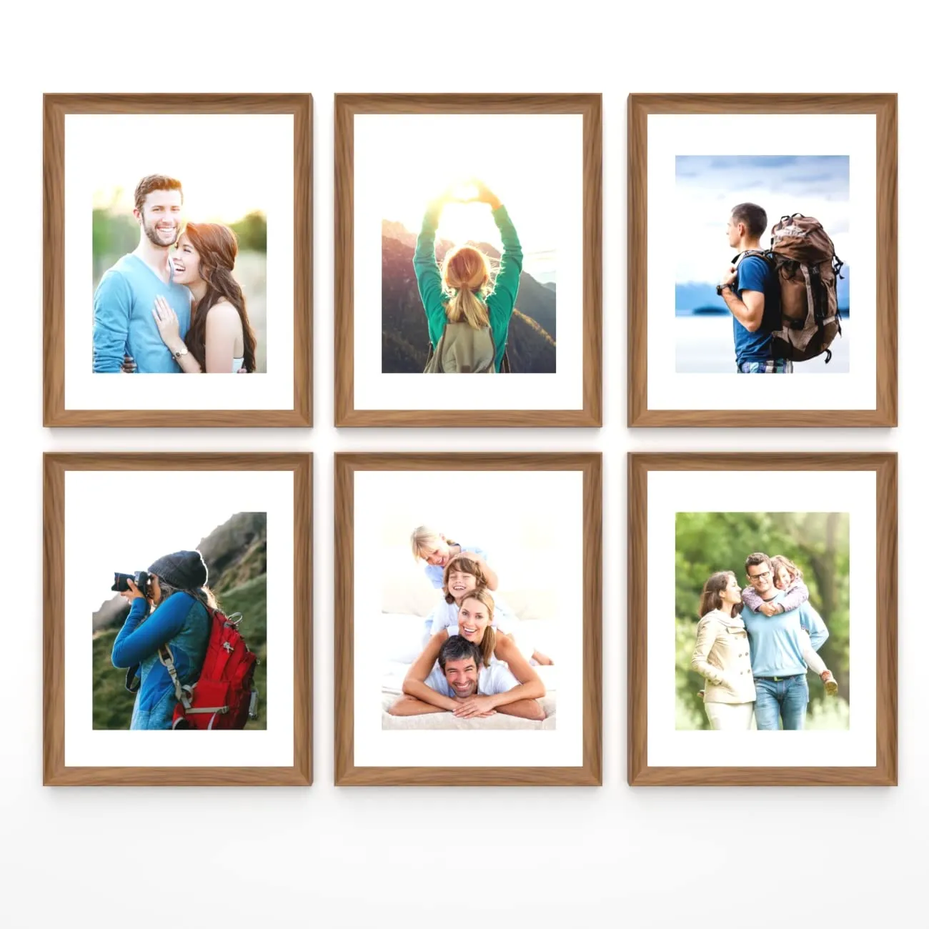 Art Street 3D Premium Photo frames for Home Dcor Set of 6 Large Wall Photo frames for Home and Living Room Decoration (Brown, 11 x 14 inches Matted to 8 x 10 Inches), Engineered Wood..