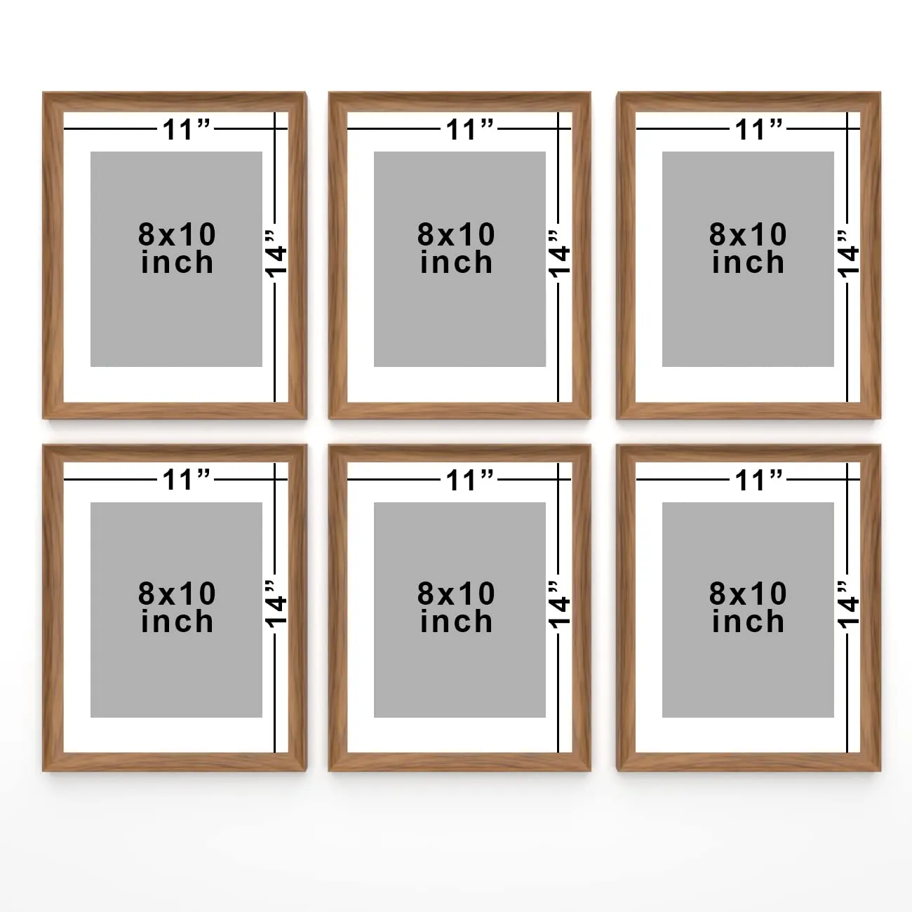 Art Street 3D Premium Photo frames for Home Dcor Set of 6 Large Wall Photo frames for Home and Living Room Decoration (Brown, 11 x 14 inches Matted to 8 x 10 Inches), Engineered Wood..