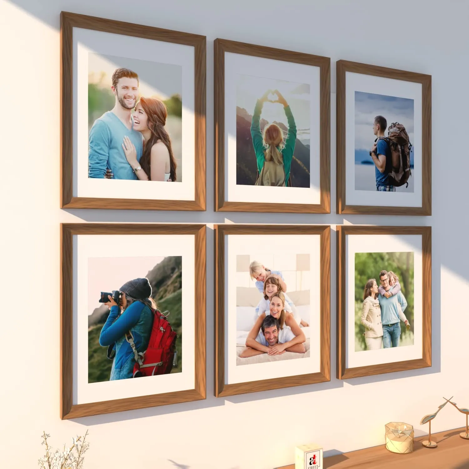 Art Street 3D Premium Photo frames for Home Dcor Set of 6 Large Wall Photo frames for Home and Living Room Decoration (Brown, 11 x 14 inches Matted to 8 x 10 Inches), Engineered Wood..