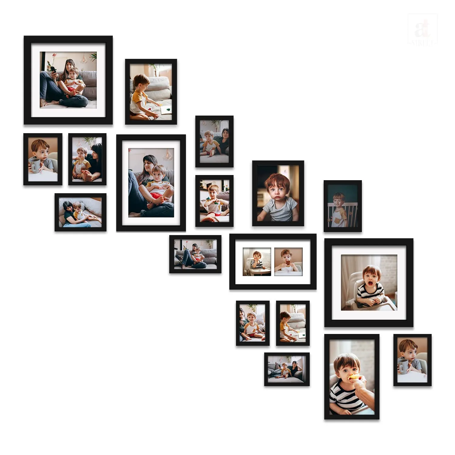 Art Street Collage Wall Photo Frame Individual Frame For Living Room, Decorative Home Decor Wall Hangings, Home Decoration - Set Of 18 (4x6-11 Pcs, 6X8-2 Pcs, 6x10-2 Pcs, 8x8-2 Pcs, 8x12-1 Pcs), Black