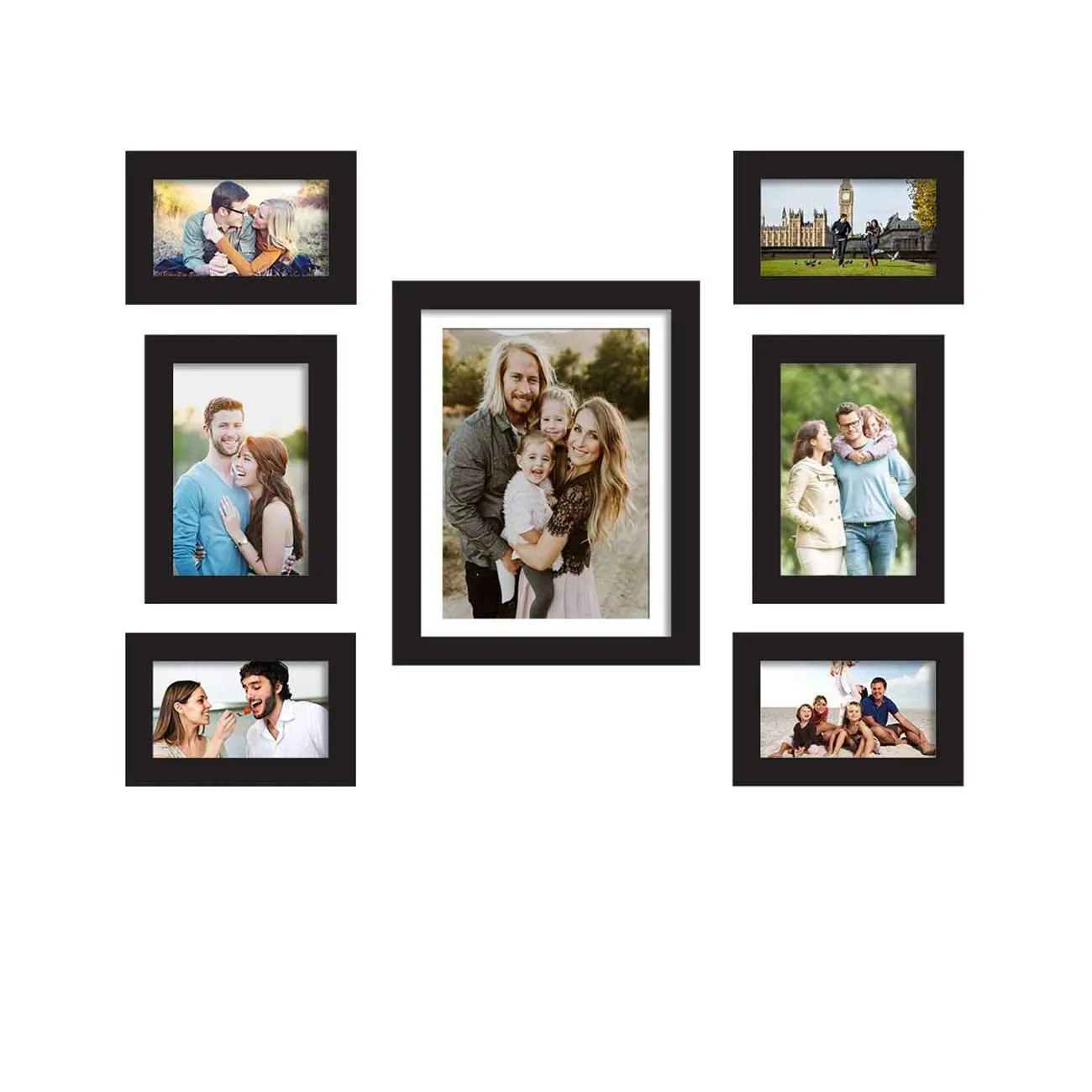 Art Street Eros Set of 7 Black Wall Photo Frame, Picture Frame for Home Decor (Size - 4x6, 5x7, 8x10 Inchs)