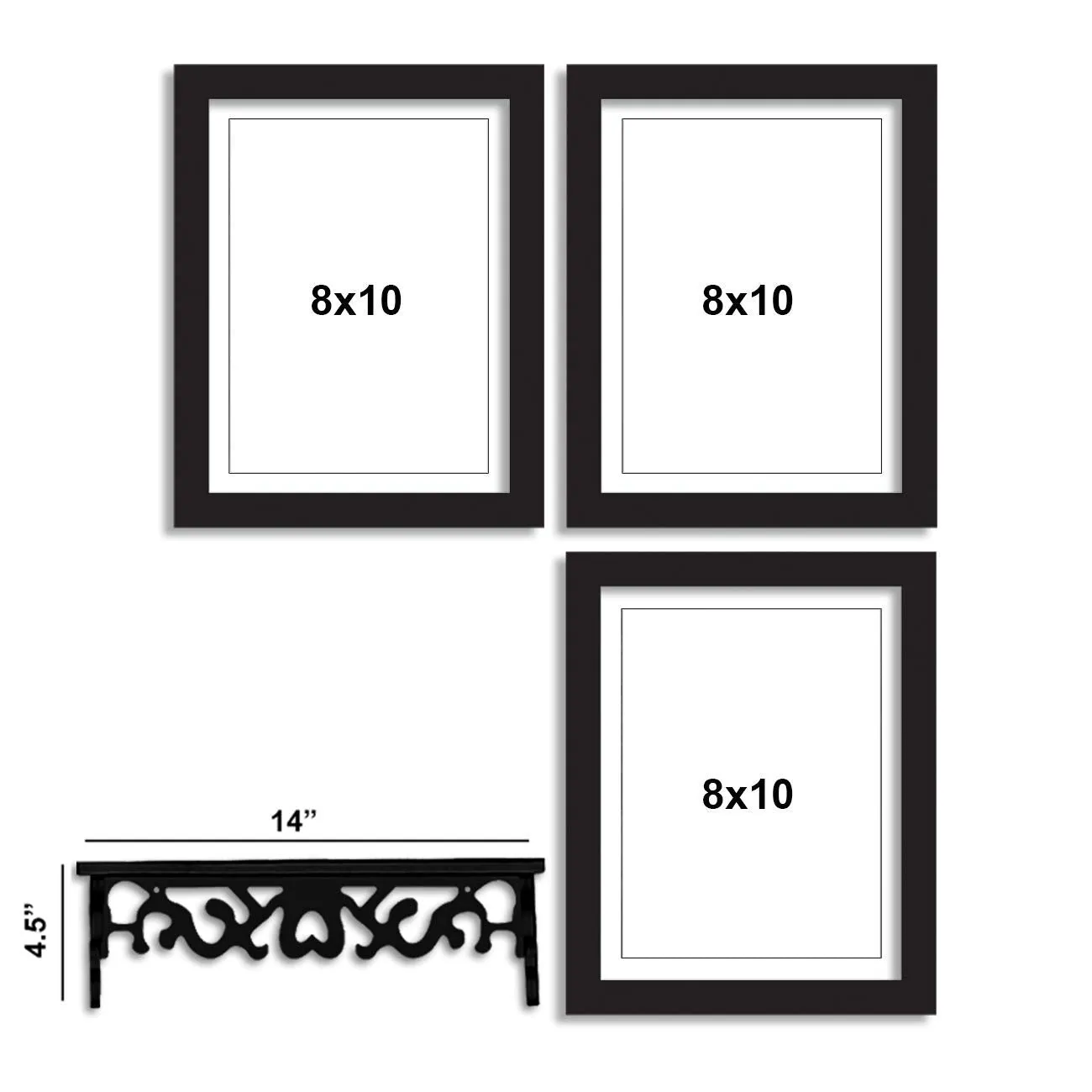 Art Street Photo Frame For Wall Set of 3 Black Picture Frame with MDF Shelf For Home and Office Decoration, Size -8x10 Inches