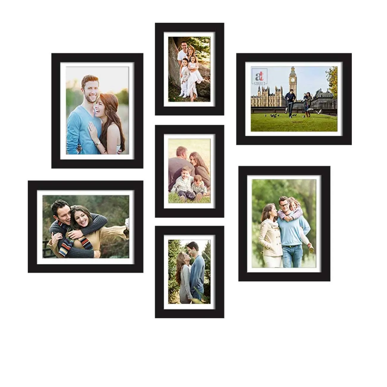 Art Street Prime Set of 7 Black Wall Photo Frame, Picture Frame for Home Decor, Size-6x8, 8x10 inchs