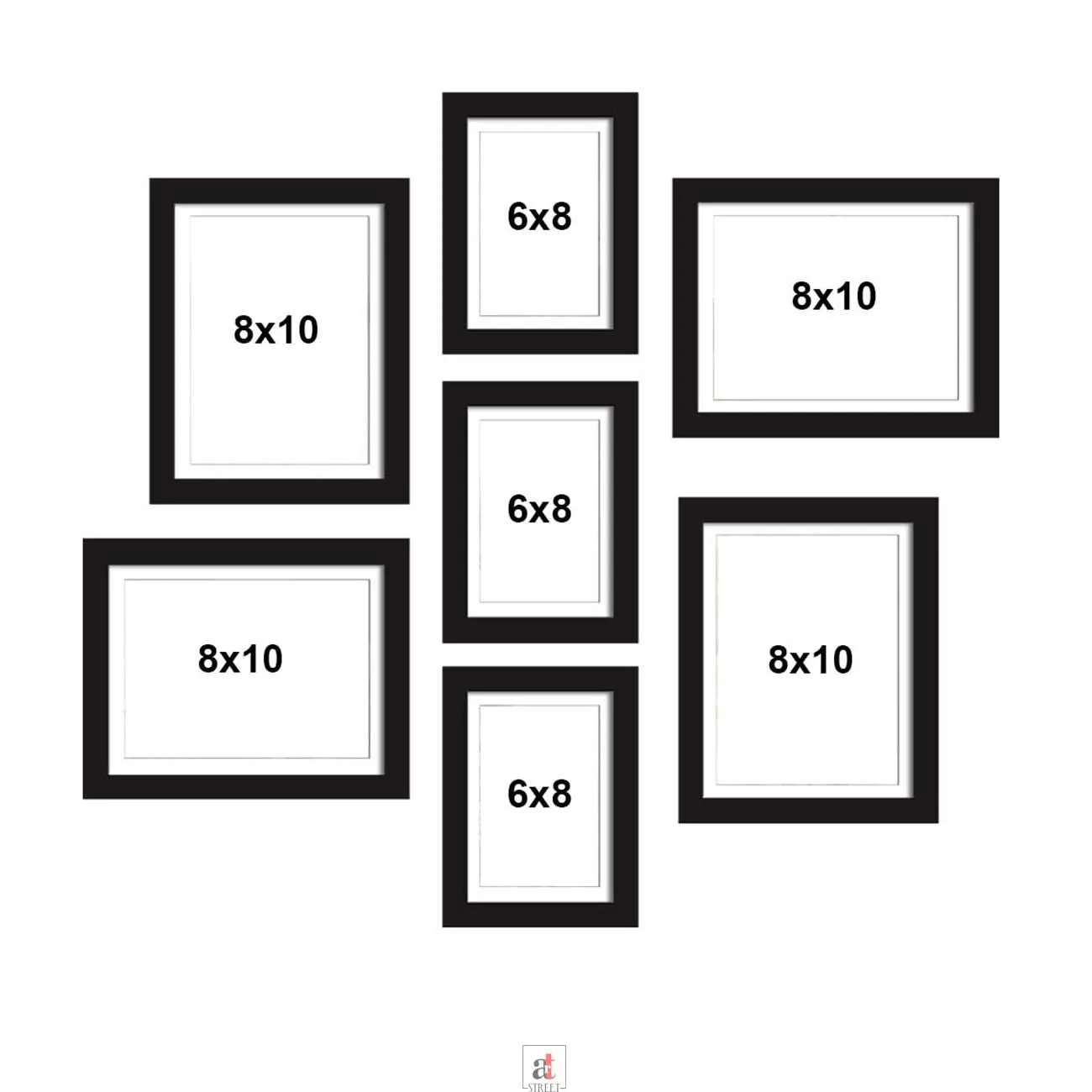 Art Street Prime Set of 7 Black Wall Photo Frame, Picture Frame for Home Decor, Size-6x8, 8x10 inchs