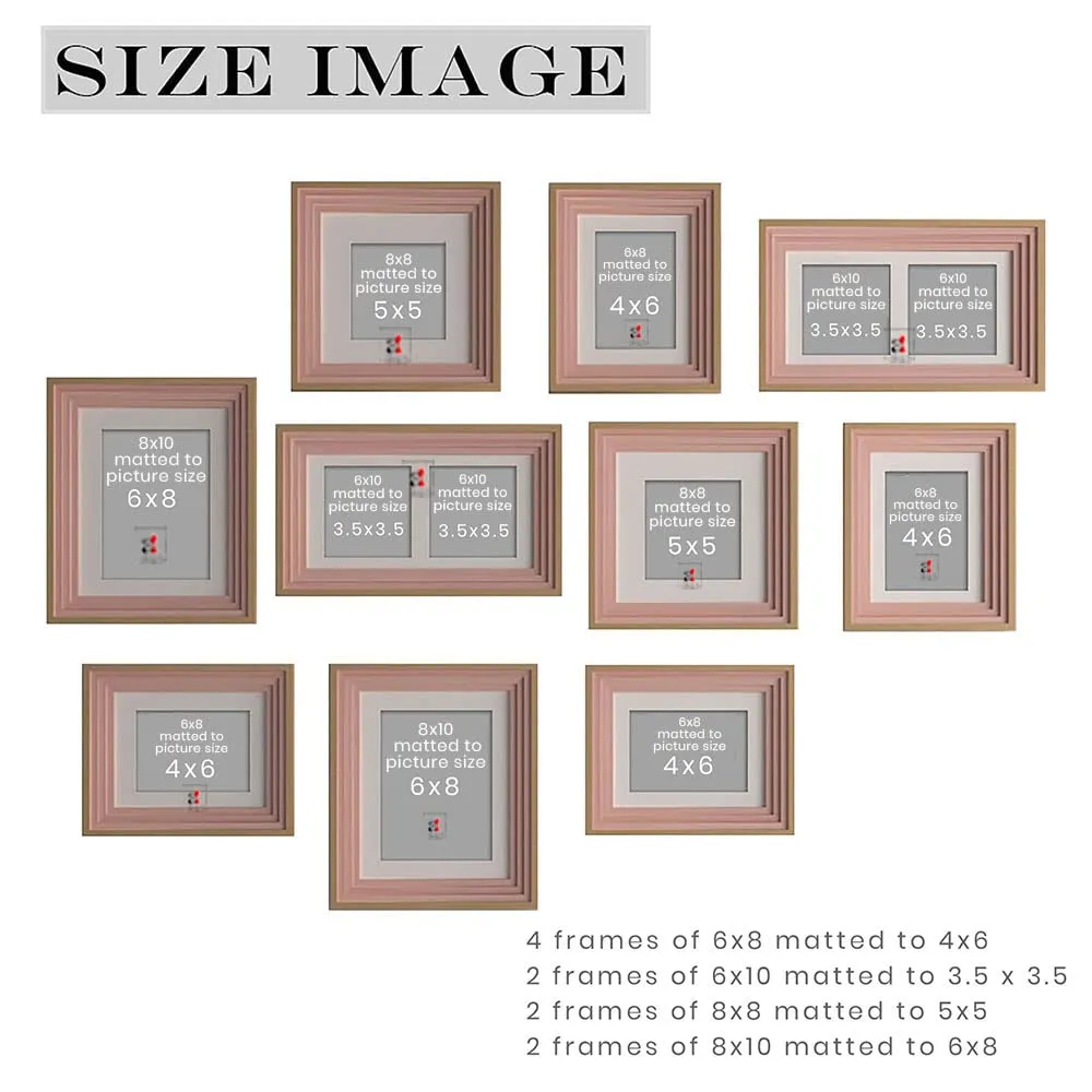 Art Street Set of 10 Allure Premium 3D Photo Frame for Living Room, Home Decoration & Office Décor, Wall Picture Frame (Pink, 6x8, 6x10, 8x8, 8x10 Inches)