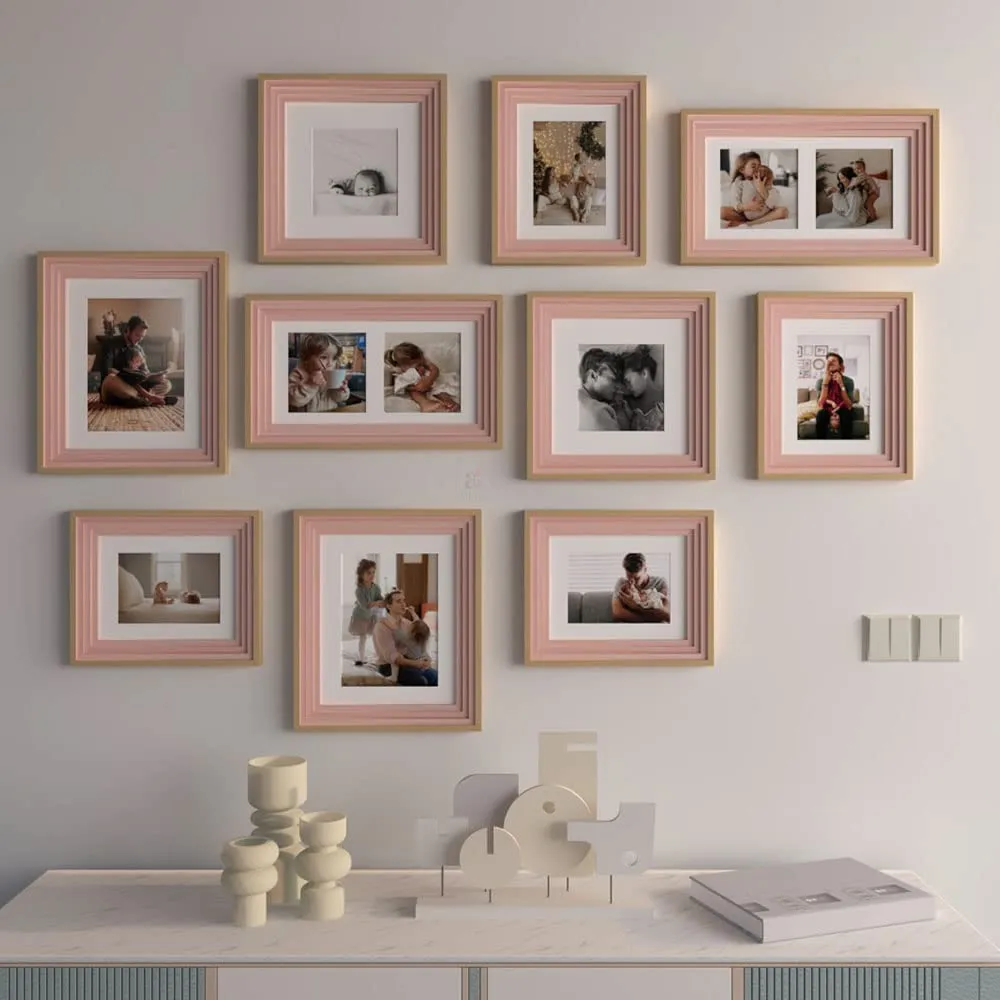 Art Street Set of 10 Allure Premium 3D Photo Frame for Living Room, Home Decoration & Office Décor, Wall Picture Frame (Pink, 6x8, 6x10, 8x8, 8x10 Inches)