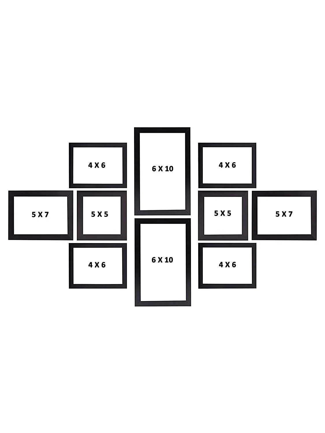 Art Street Set of 10 Individual Black Wall Photo Frames Wall Decor ||Mix Size||4 Unit 4x6, 2 Units 5x7, 2 Units 5x5, 2 Units 6x10 inches||