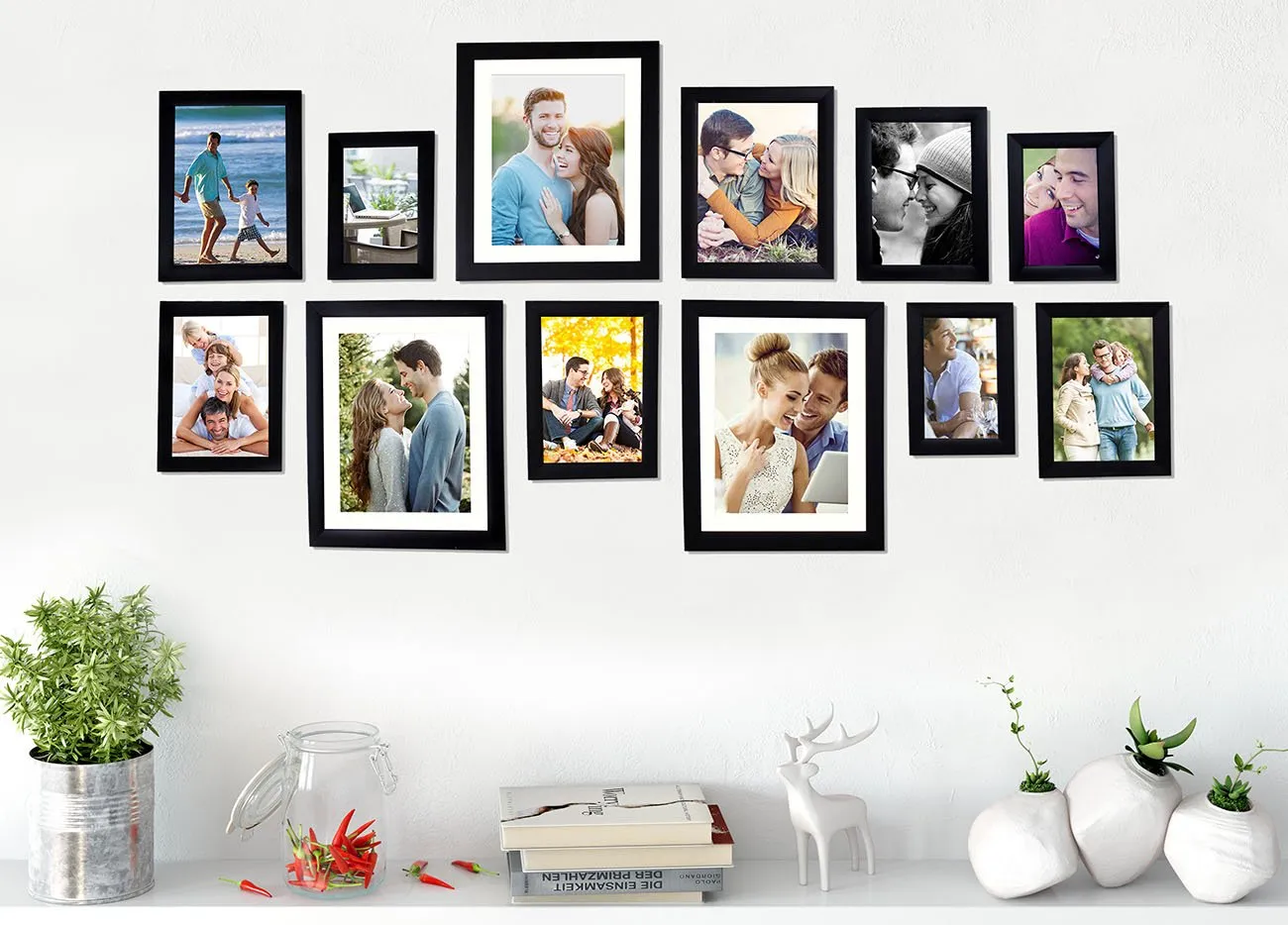 Art Street - Set of 12 Individual Black Wall Photo Frames Wall Hanging (Mix Size)(3 Units 4x6, 3 Units 5x7, 3 Units 6X8, 3 Unit 8X10 inch)||