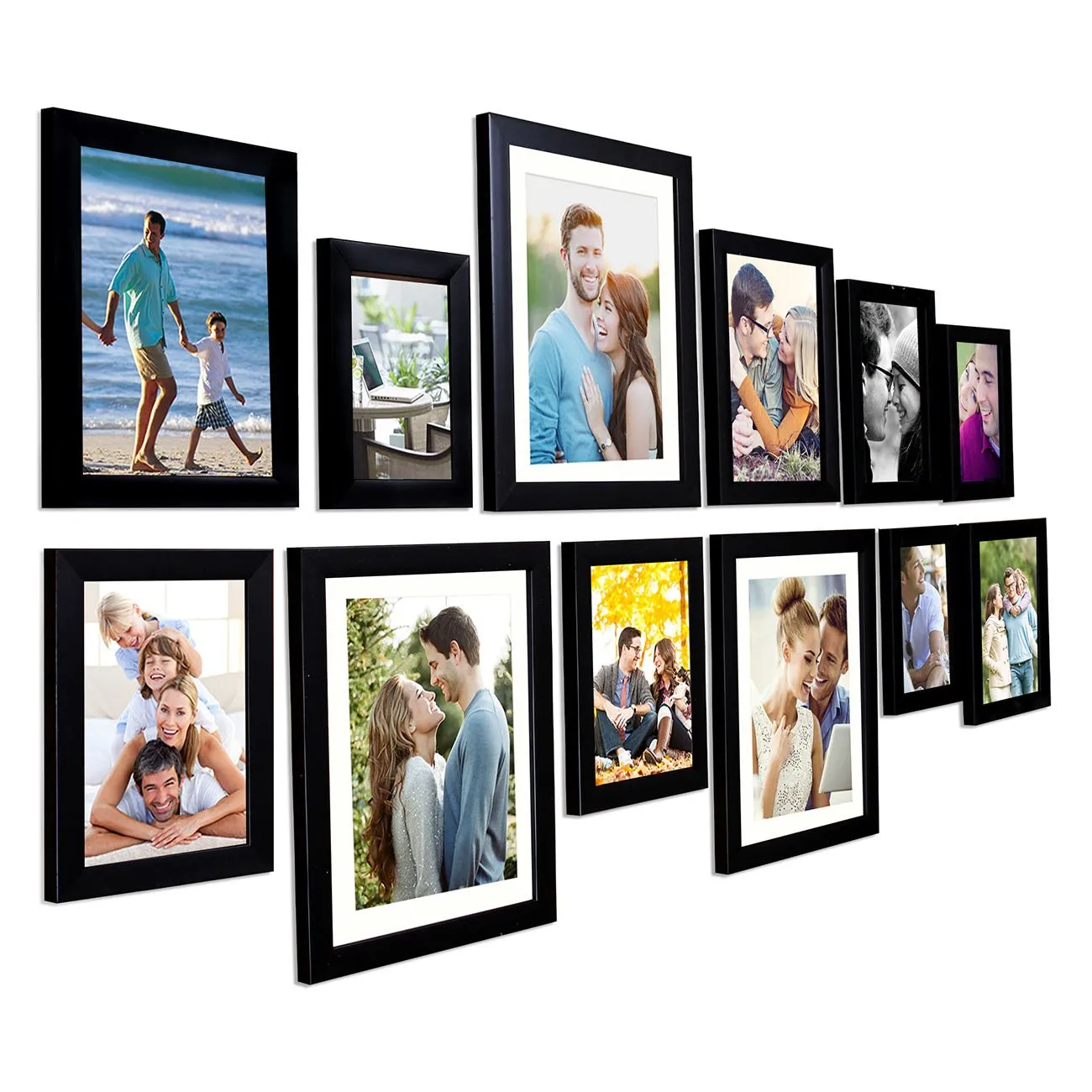 Art Street - Set of 12 Individual Black Wall Photo Frames Wall Hanging (Mix Size)(3 Units 4x6, 3 Units 5x7, 3 Units 6X8, 3 Unit 8X10 inch)||