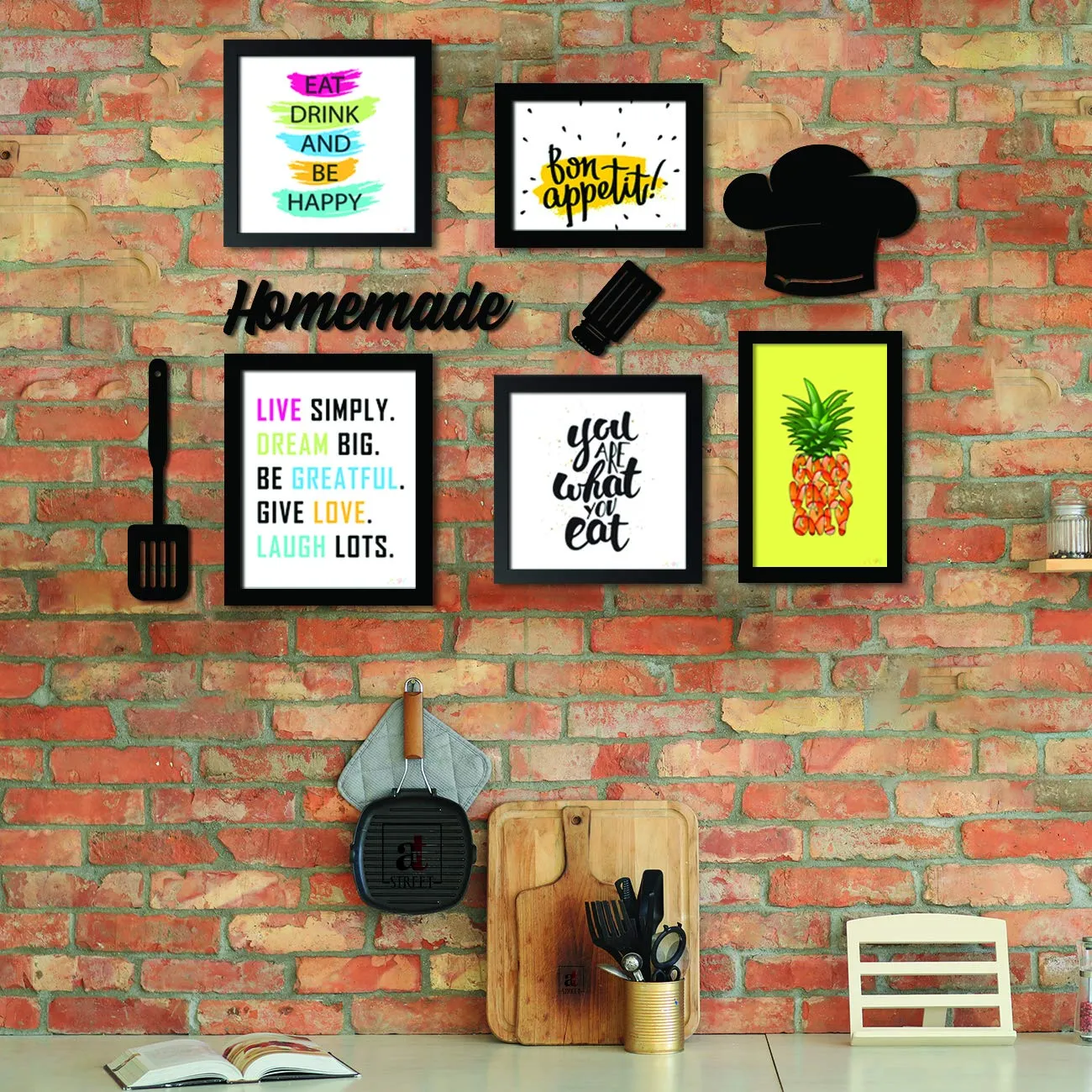 Art Street - Set of 5 Wall Photo Frame/Art Prints for Dinning Table, Kitchen or Eating Area with MDF Plaque