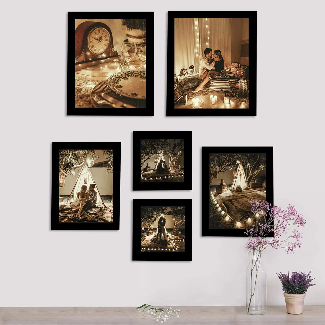 Art Street Set of 6 Individual Black Wall Photo Frames Wall Picture Frame ||Mix Size||2 Units 5x5, 2 Units 6X8, 2 Units 8x10 inches||