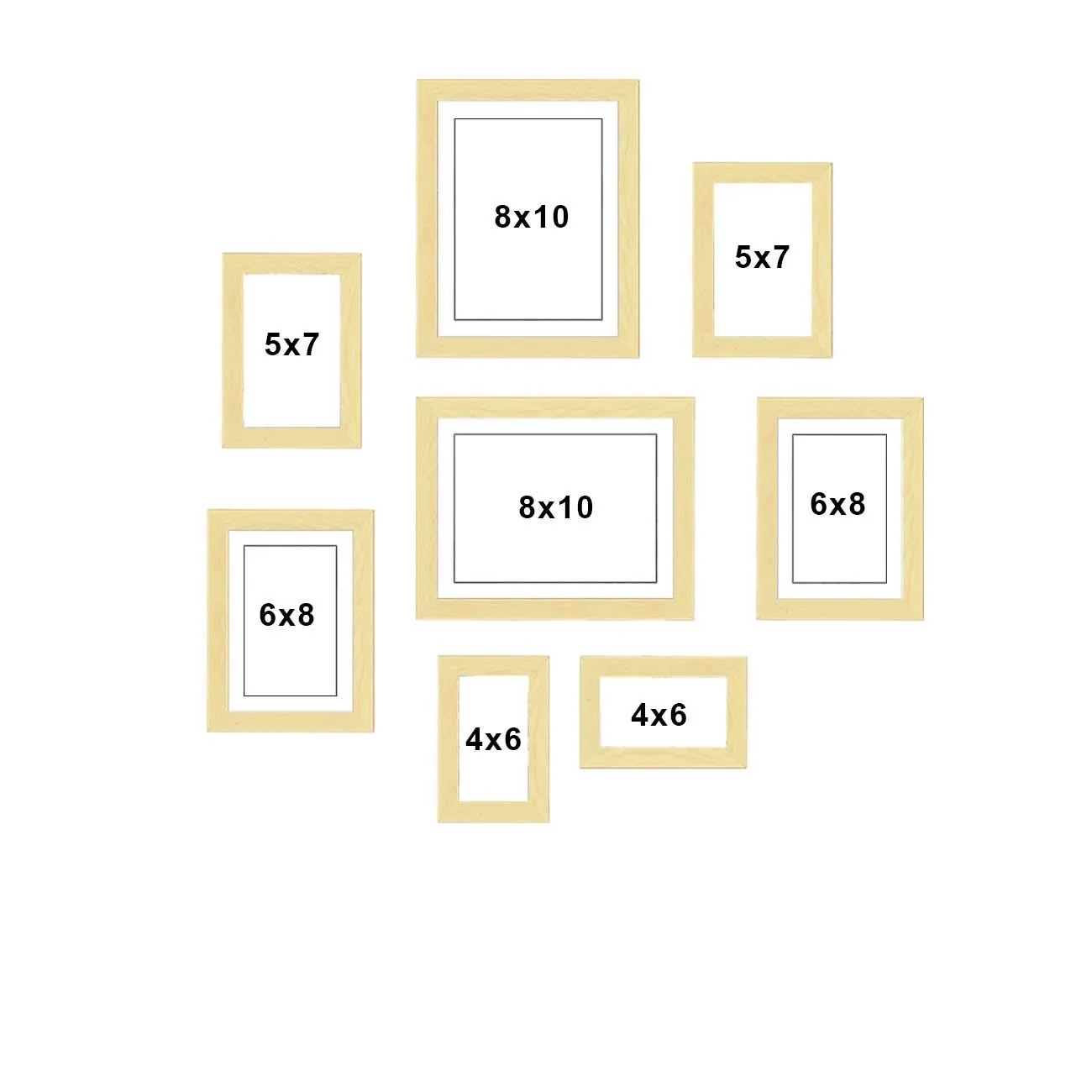 Art Street Set of 8 Beige Wall Photo Frame, Picture Frame for Home Decor with Free Hanging Accessories (Size - 4x6, 5x7, 6x8, 8x10 Inchs)