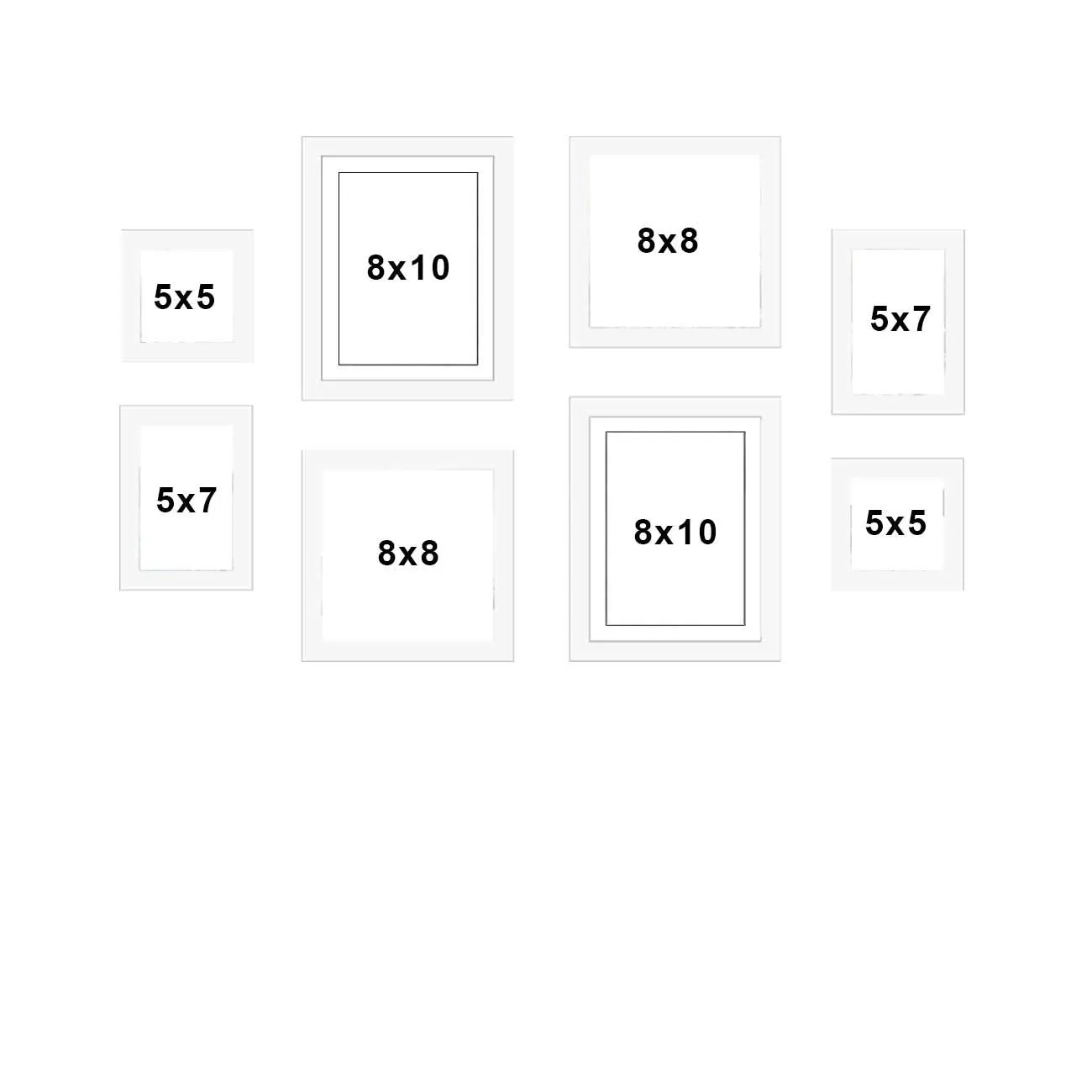 Art Street Set of 8 White Wall Photo Frame, Picture Frame for Home Decor (Size -5x5,5x7,8x8,8x10 Inchs)