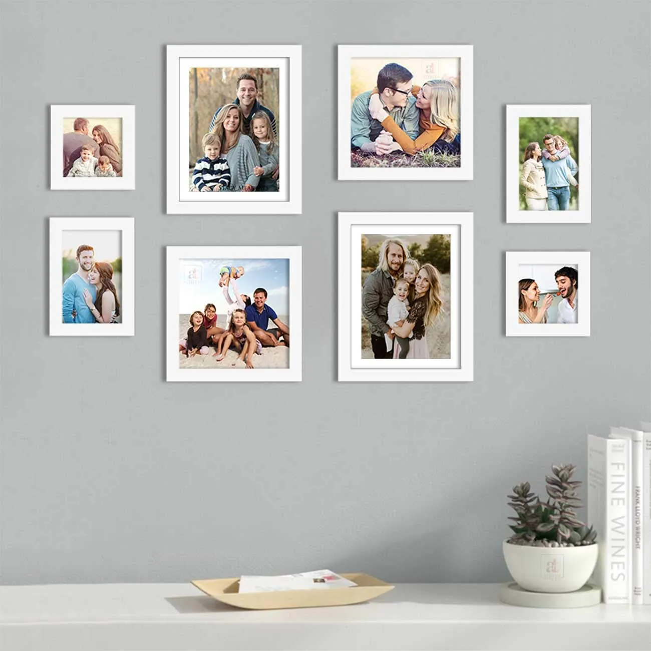 Art Street Set of 8 White Wall Photo Frame, Picture Frame for Home Decor (Size -5x5,5x7,8x8,8x10 Inchs)