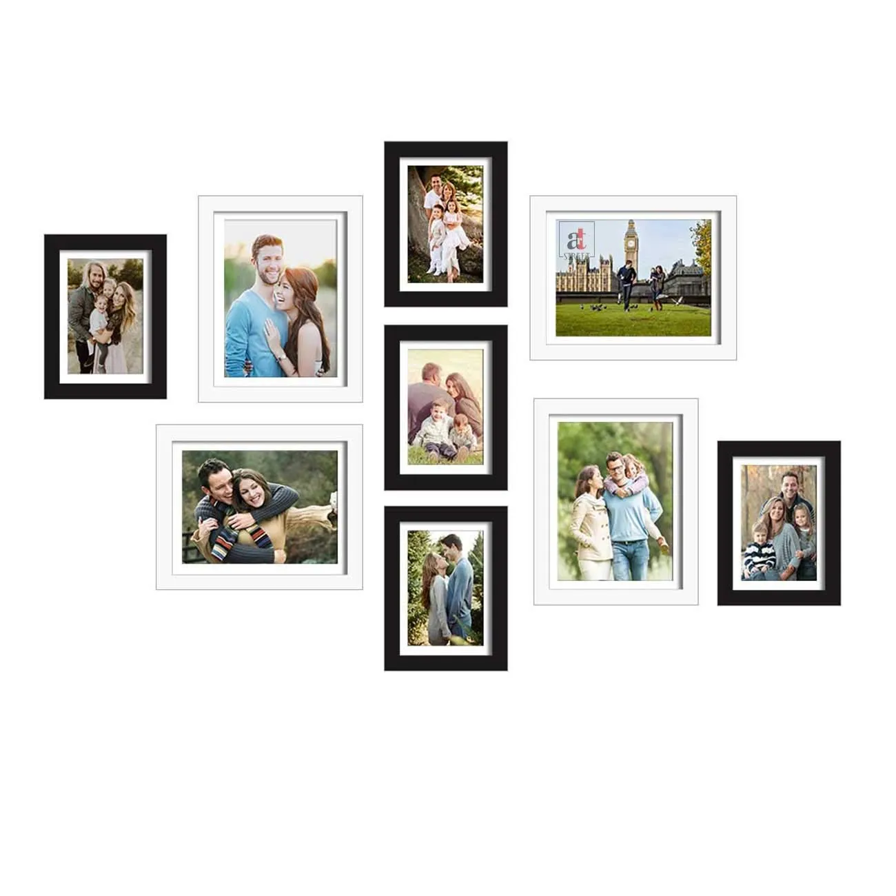 Art Street Set of 9 Black & White Wall Photo Frame, Picture Frame for Home Decor, Size-6x8, 8x10 inchs