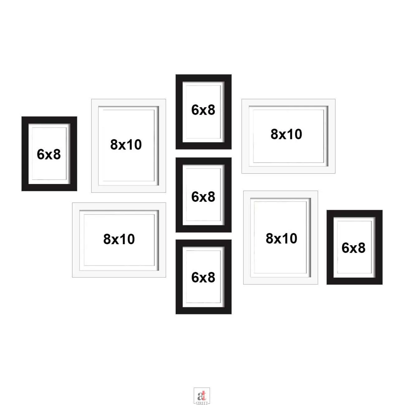 Art Street Set of 9 Black & White Wall Photo Frame, Picture Frame for Home Decor, Size-6x8, 8x10 inchs