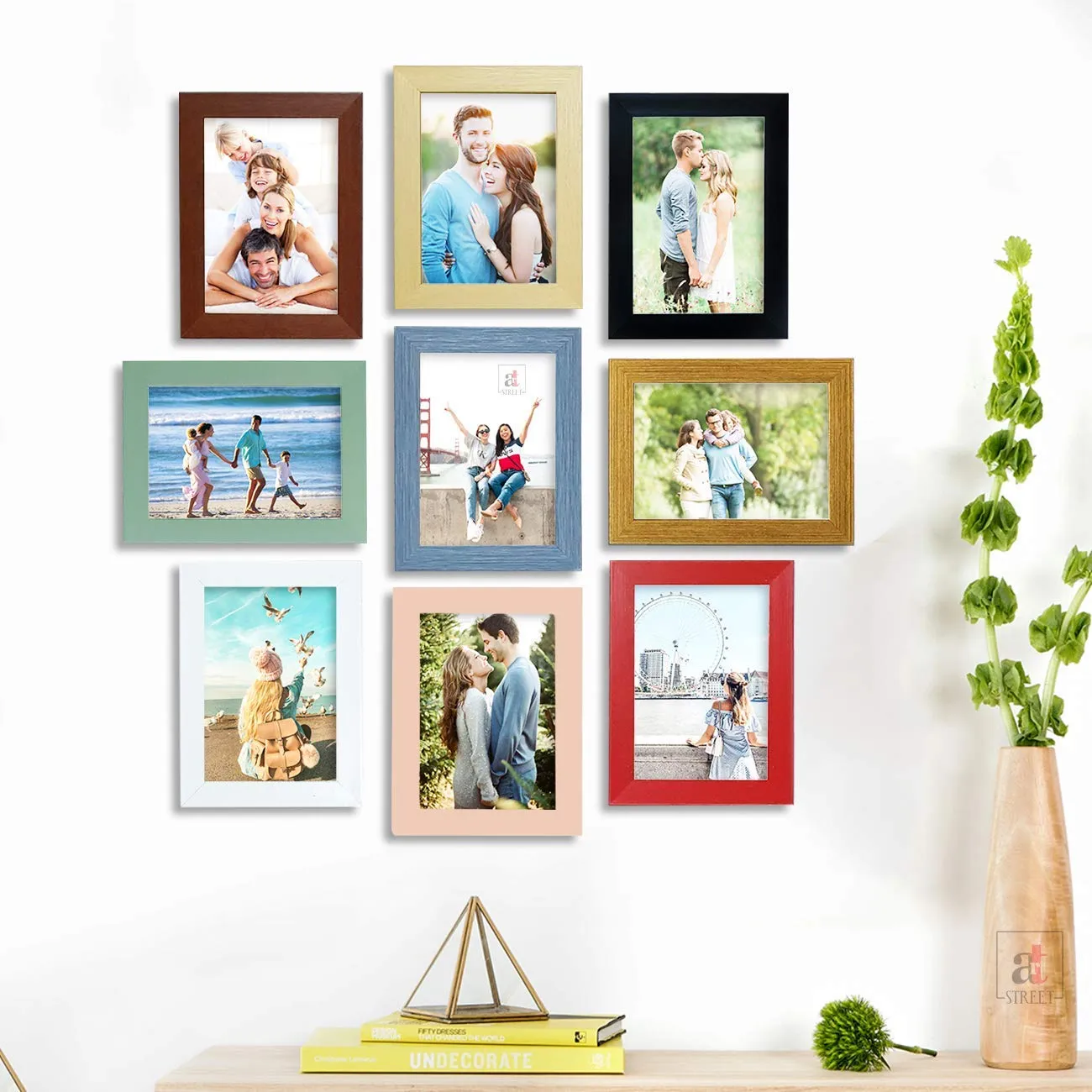 Art Street Vibgyor Collage Photo Frame set of 9 Picture frame Multicoloured for home decoration Photo Size 4X6 inches