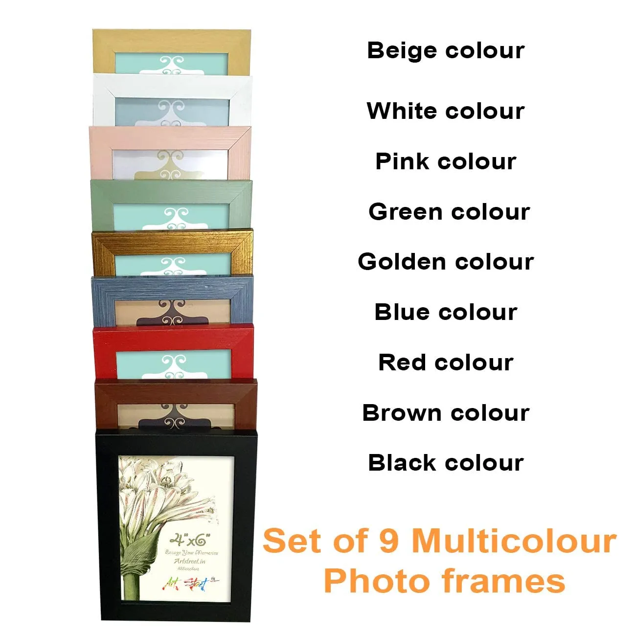 Art Street Vibgyor Collage Photo Frame set of 9 Picture frame Multicoloured for home decoration Photo Size 4X6 inches