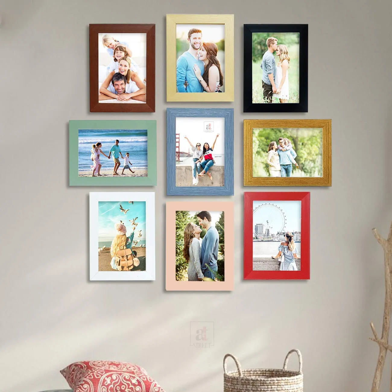 Art Street Vibgyor Collage Photo Frame set of 9 Picture frame Multicoloured for home decoration Photo Size 4X6 inches