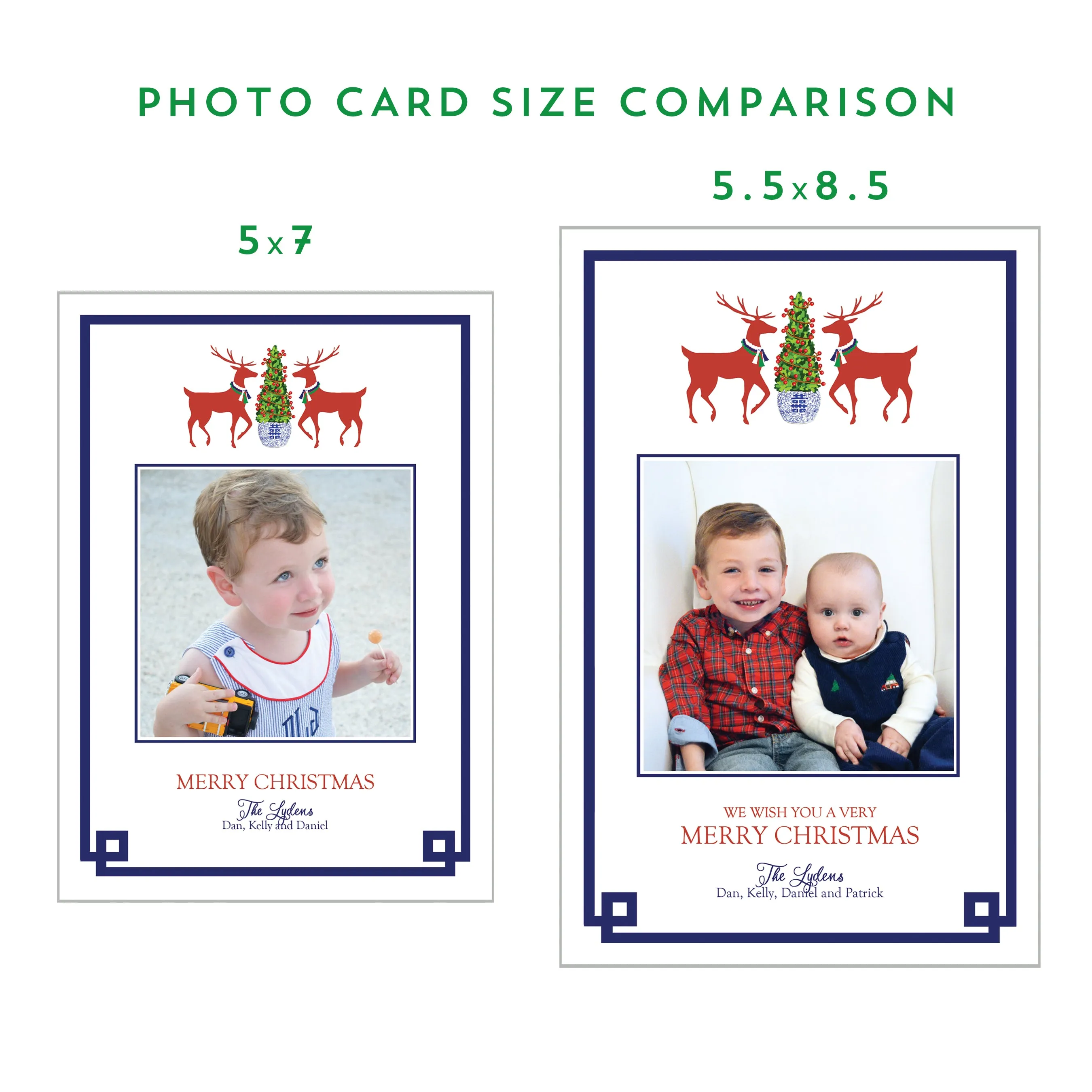 Bamboo Trellis Vertical Holiday Photo Card | Navy Blue