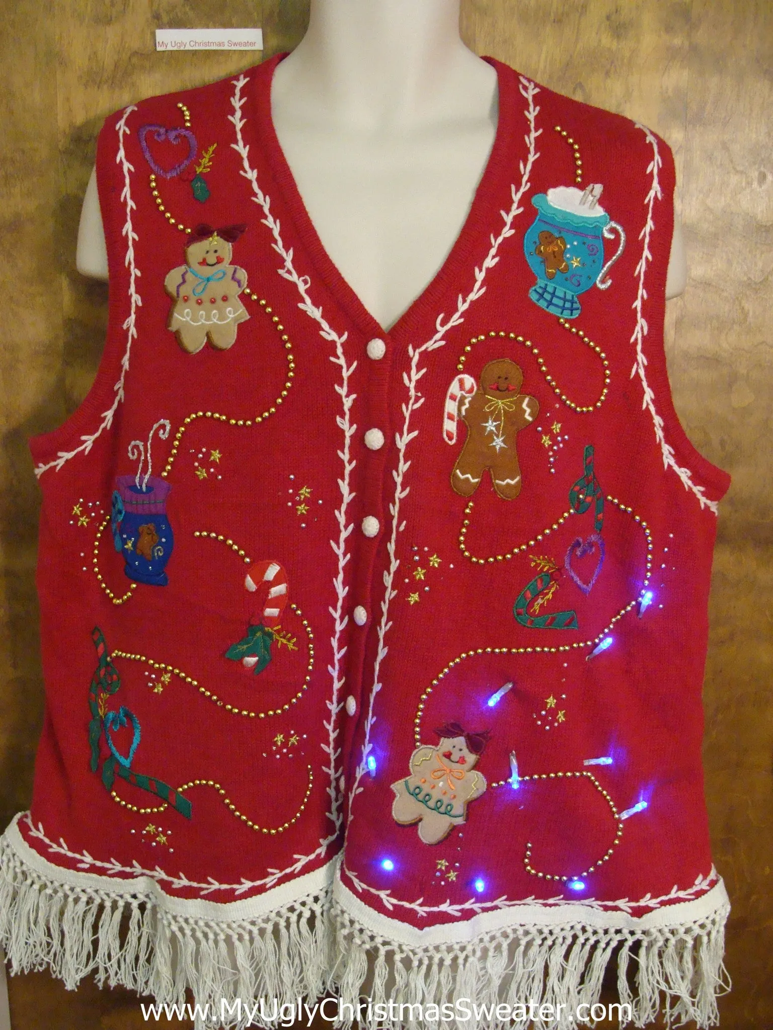 Best Gingerbread Man Light Up Ugly Xmas Sweater Vest XXL