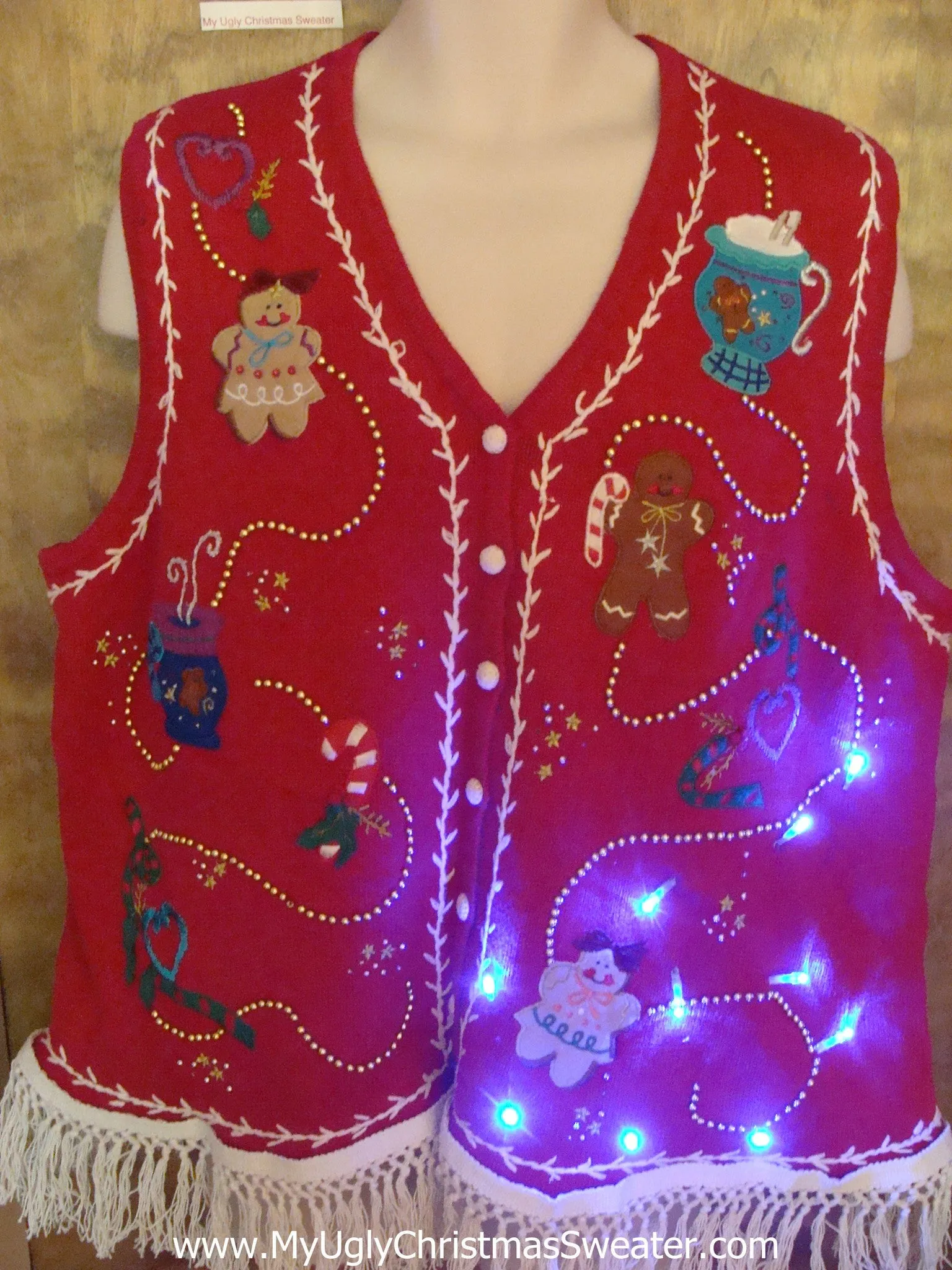 Best Gingerbread Man Light Up Ugly Xmas Sweater Vest XXL