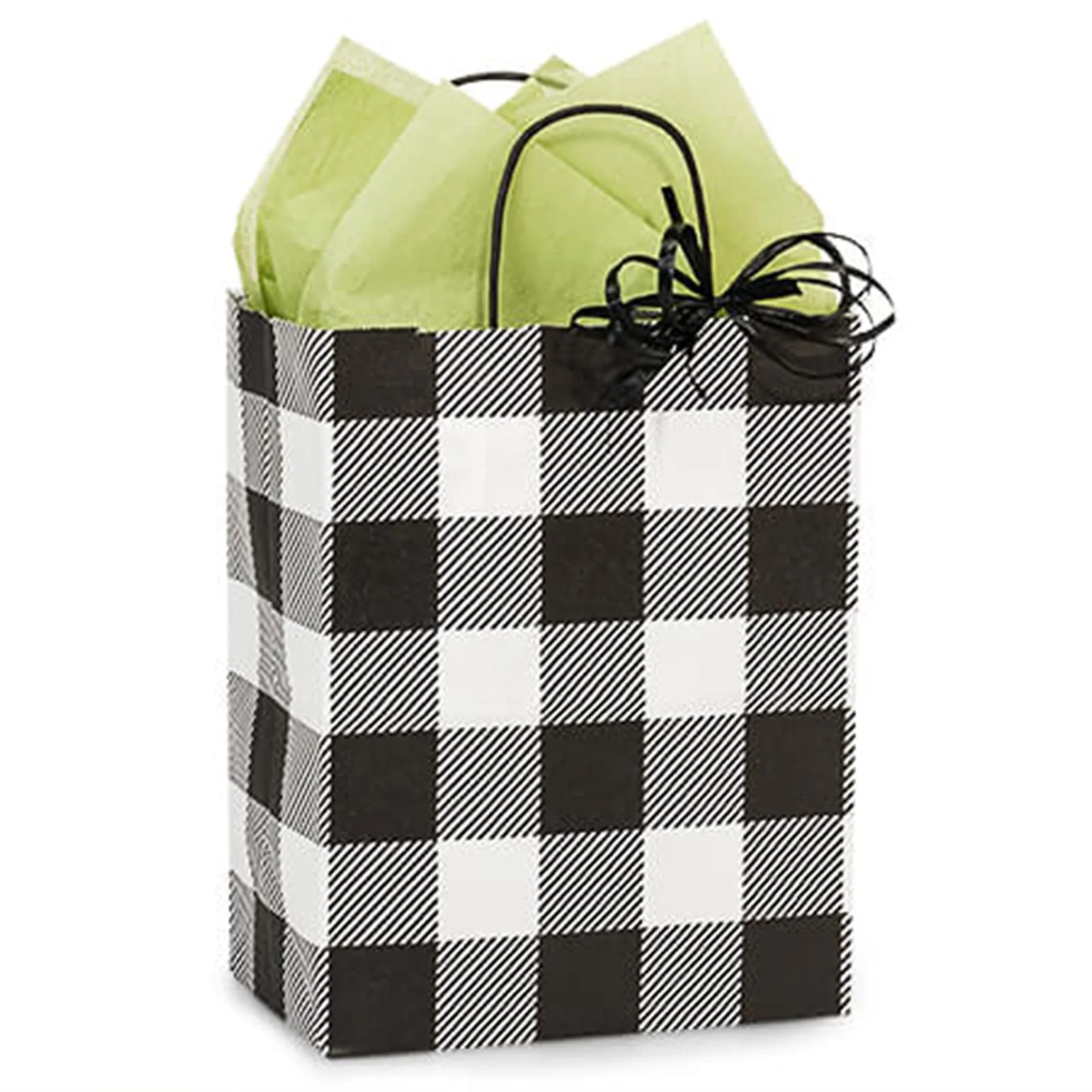 Black & White Buffalo Plaid Fall and Christmas Holiday Paper Gift Bags, Small Size 5.5x3.25x8.5" (12 Pack)