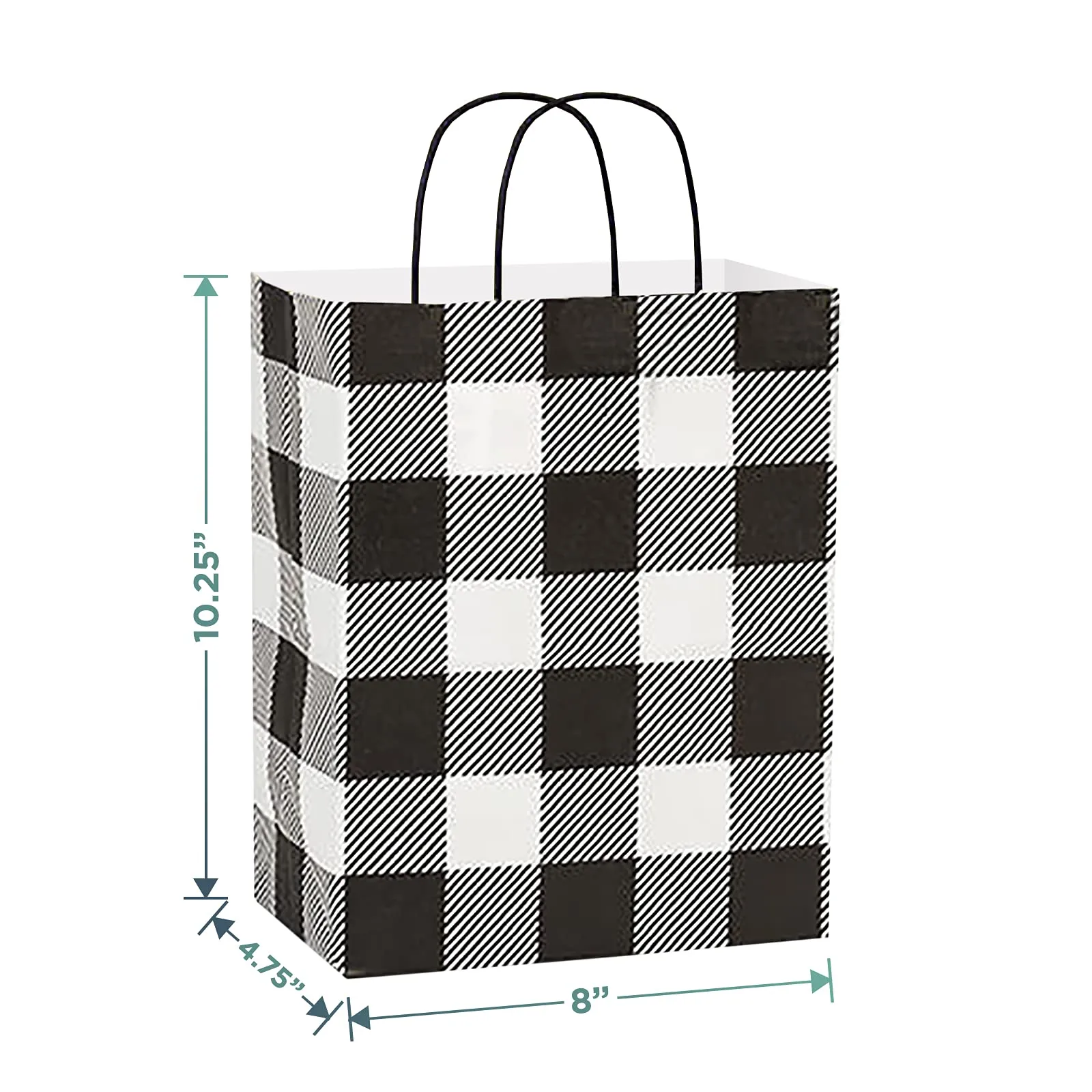 Black & White Buffalo Plaid Fall and Christmas Holiday Paper Gift Bags, Small Size 5.5x3.25x8.5" (12 Pack)