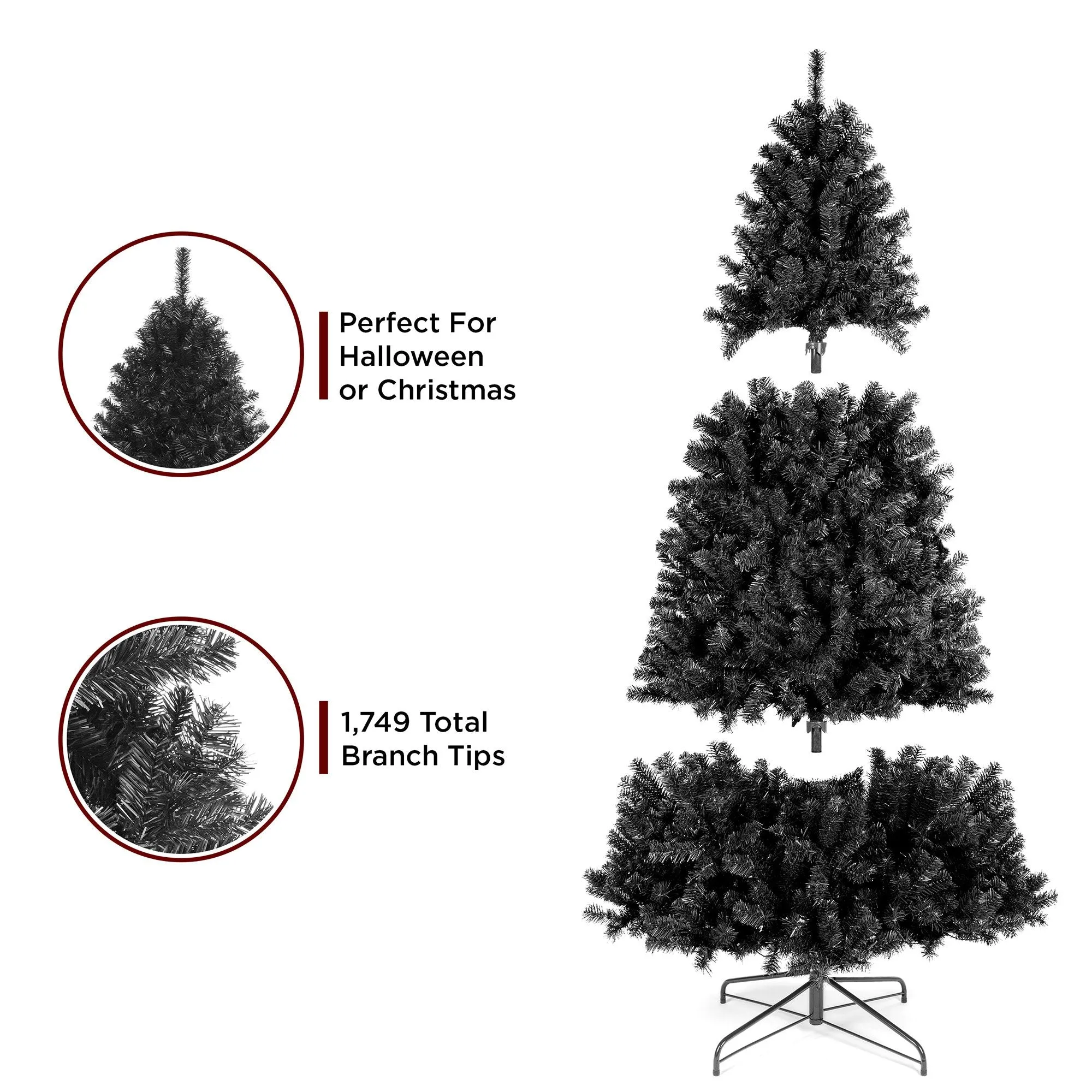 Black Artificial Christmas Tree w/ Easy Assembly, Foldable Metal Stand