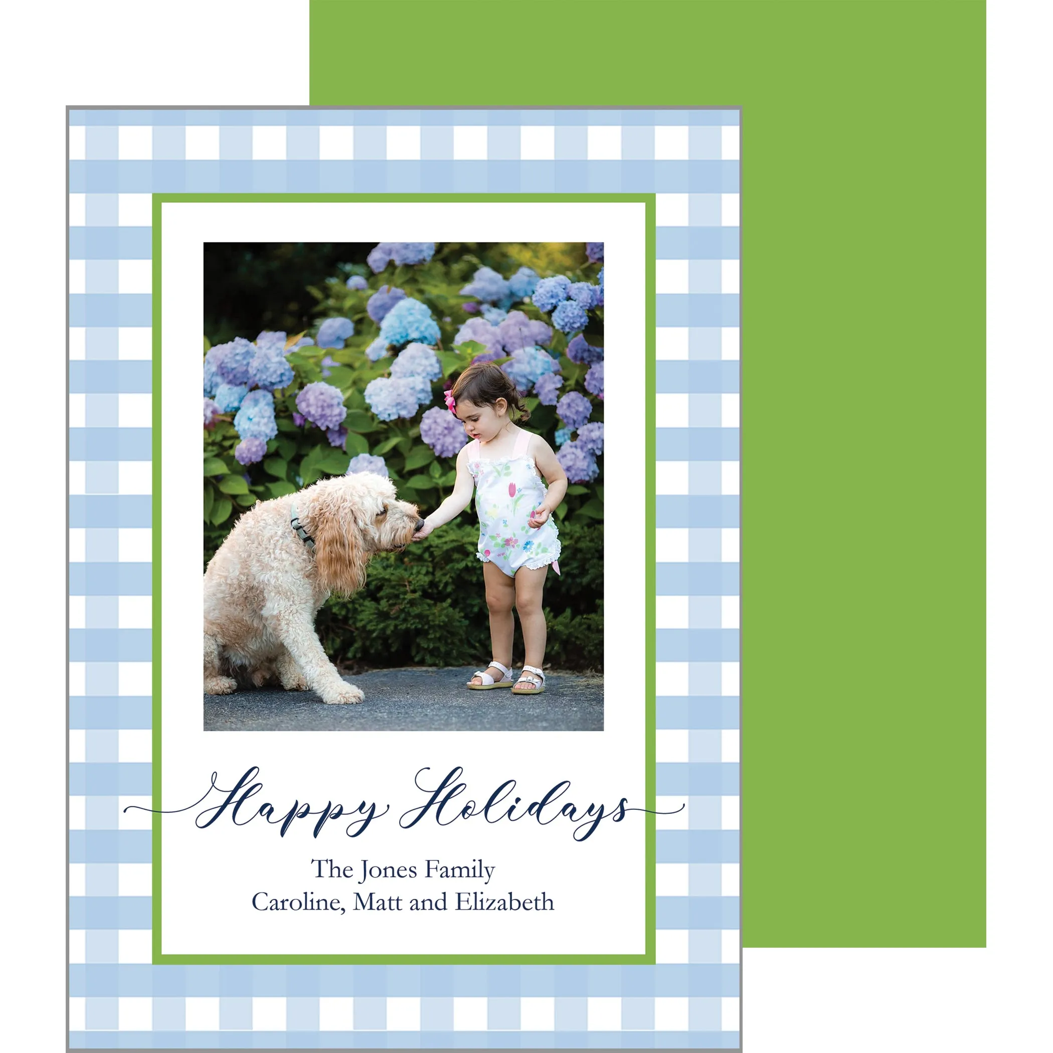 Blue Gingham Check Holiday Photo Card