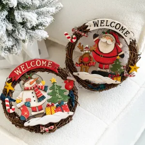 Bulk 9" Santa Snowman Welcome Wreaths Ornament for Front Door Christmas Decoration Wholesale