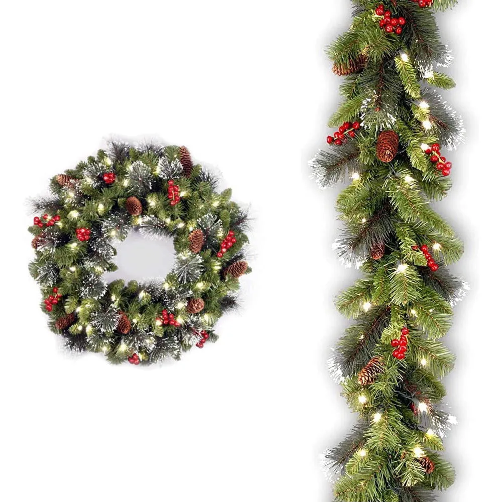 Bulk Artificial Pine Cone Wreath with Red Berry Christmas Garland Glowing Ornaments Home Decor Wholesale